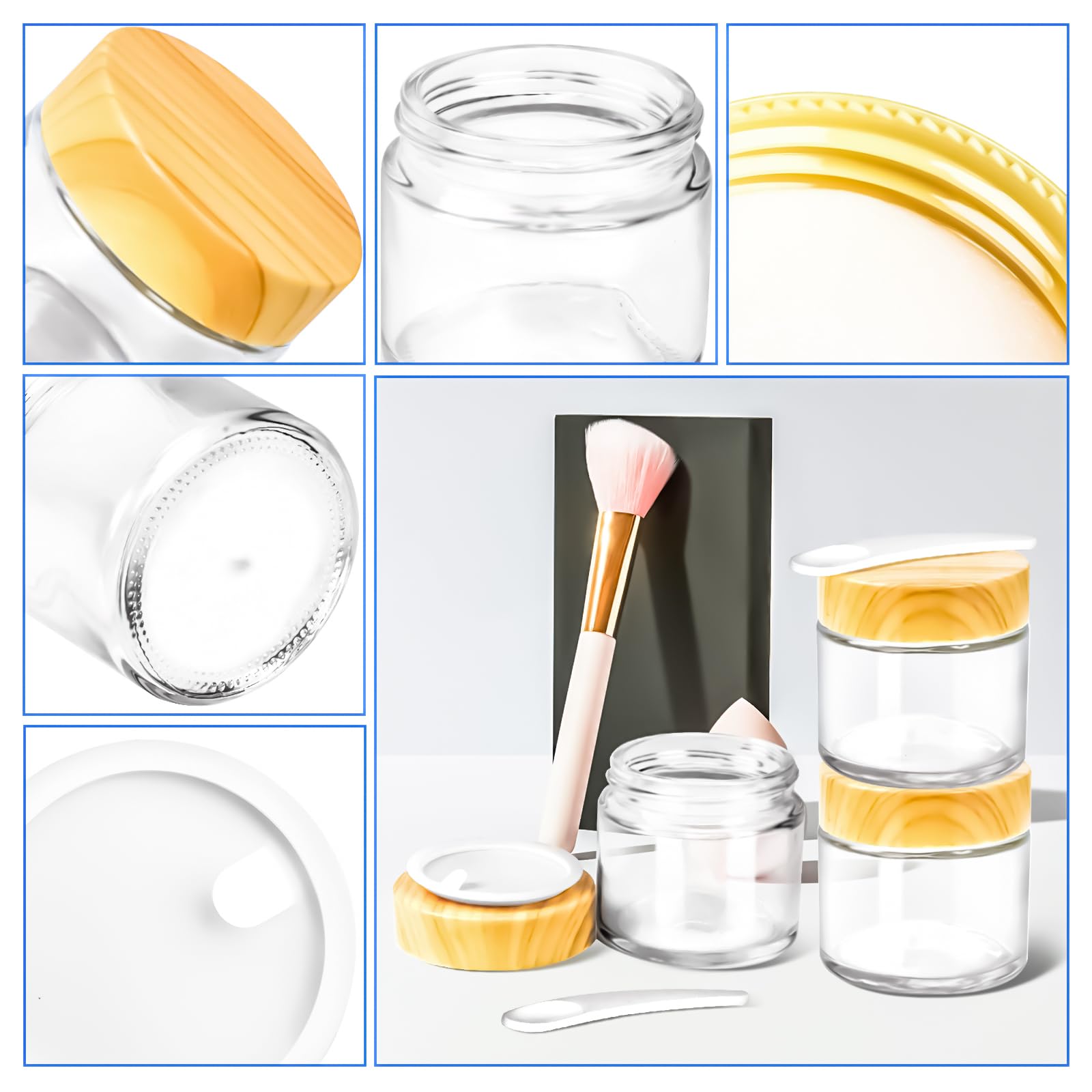 Motbach 4 Pack 2Oz Glass Jars With Lids 60Ml Mini Round Clear Glass Jars With Inner Liners And Spatulas, Travel Size Containers