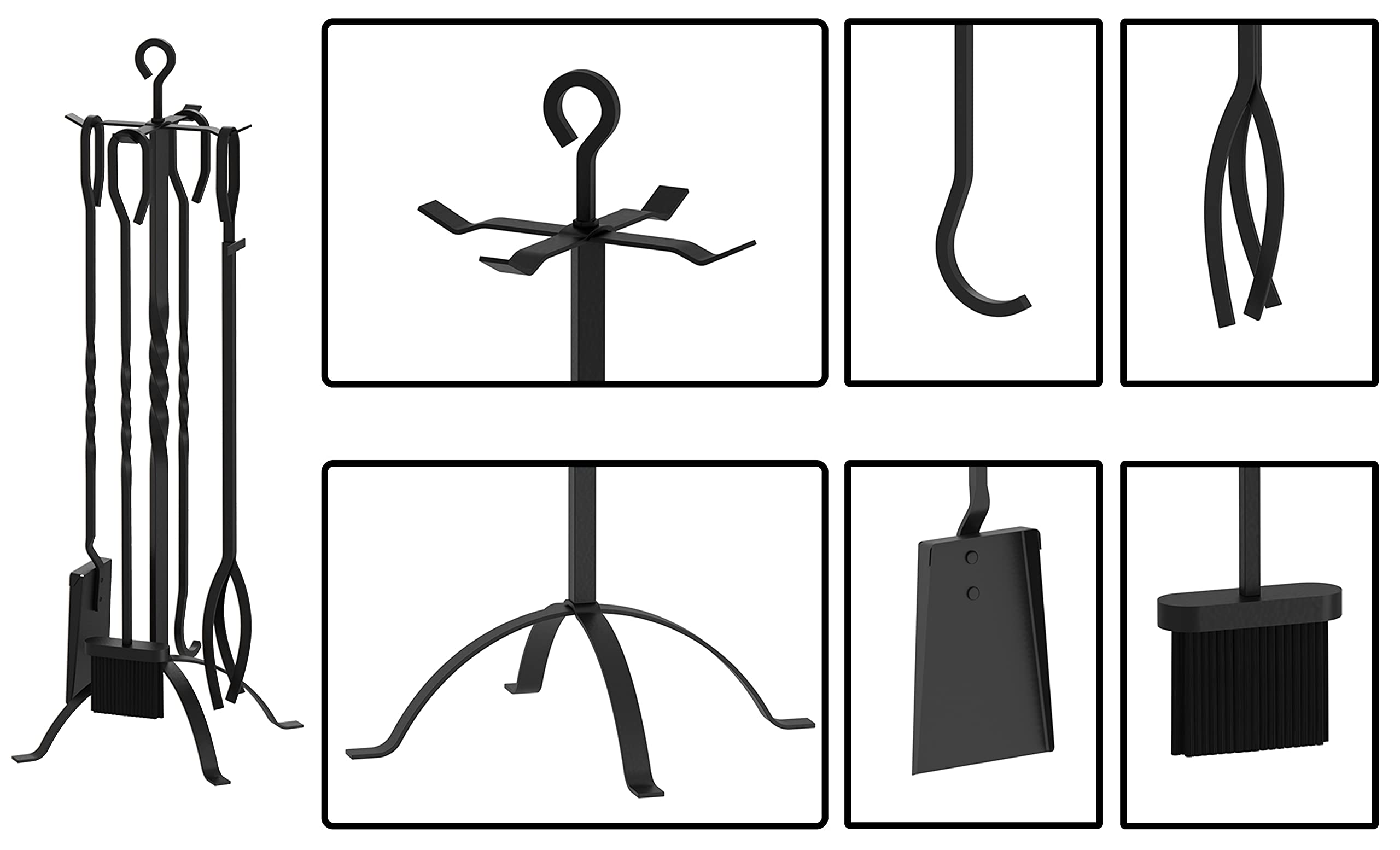 Fire Beauty 5 Pieces Fireplace Tools Sets Fireplace Accessories Tools Holder With Handles Tools For Indoor Fireplace Decor Outdo