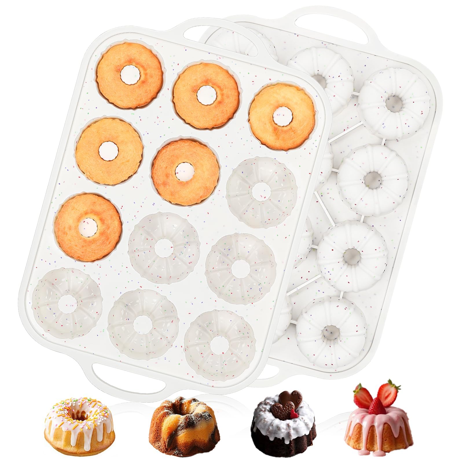 Vinino 3 Inch Silicone Mini Fluted Tube Cake Pans, 2 Pack with Metal Frame