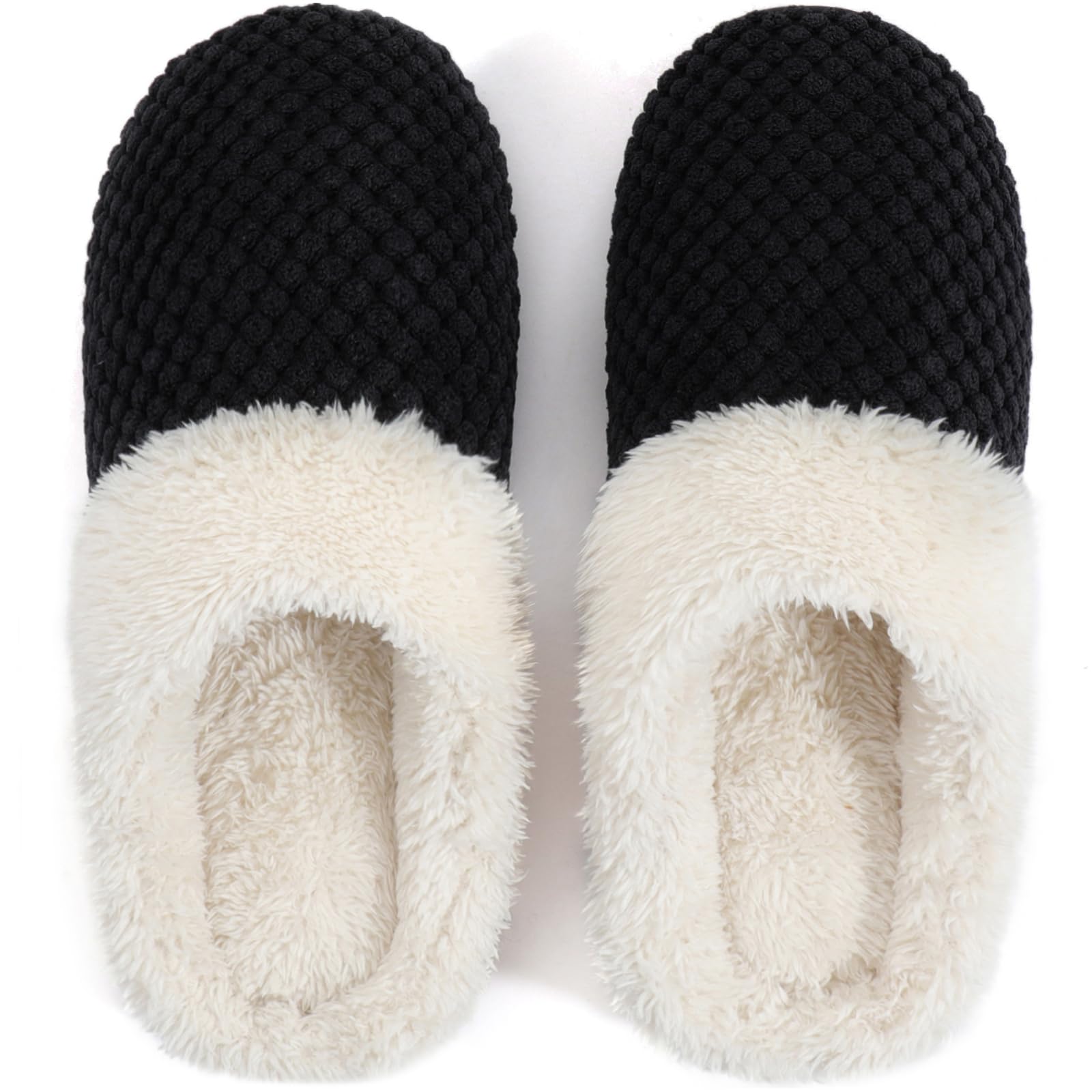 Ultraideas Comfy Coral Fleece House Slippers For Women With Memory Foam, Slip-On House Shoes For Indoor And Outdoor Use (Crow Bl
