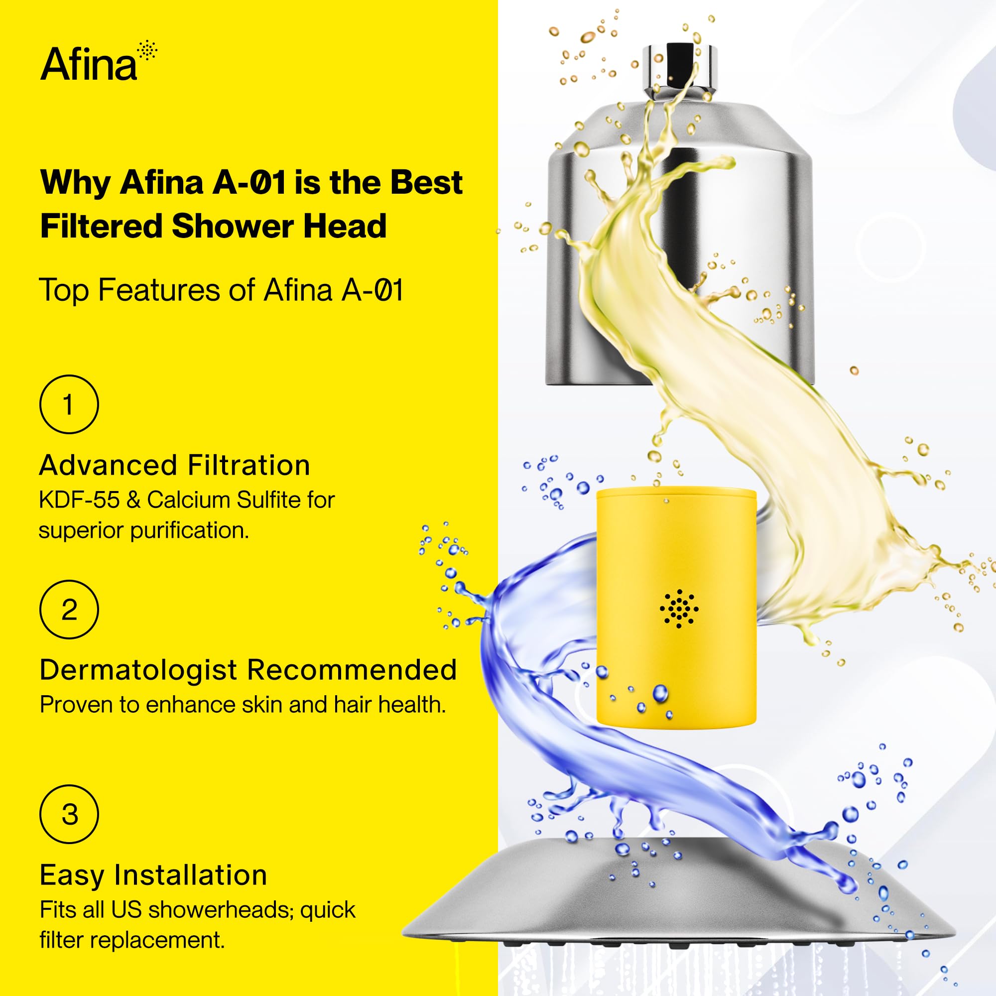 Afina A-01 Replacement Filter For Afina Filtered Showerhead - High Pressure Shower - Reduces Dry Itchy Skin, Dandruff, Eczema, A