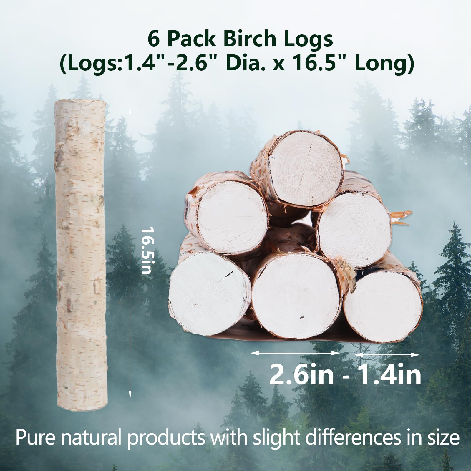 6 Pack Birch Logs Decorative Natural Birch Log For Decoration,Crafts,Diy,White Birch Logs For Fireplace Decor Firewood(Birch Log