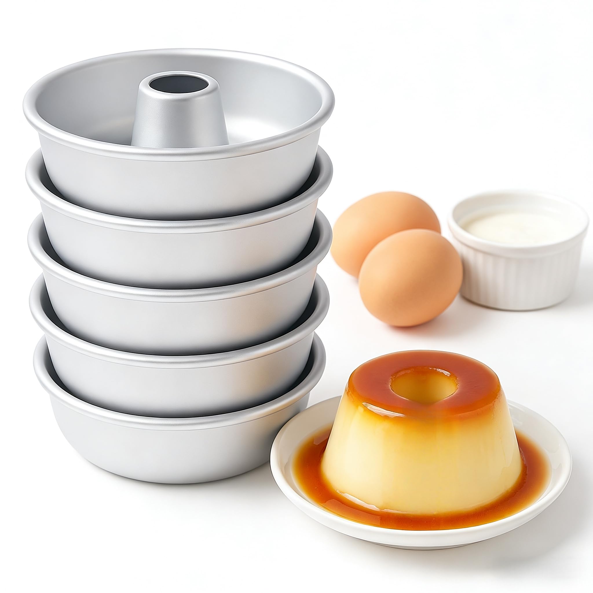 Eiqijci Moldes Pequeos de Aluminio para Flan, 10 x 3.5 cm, 6 Pack