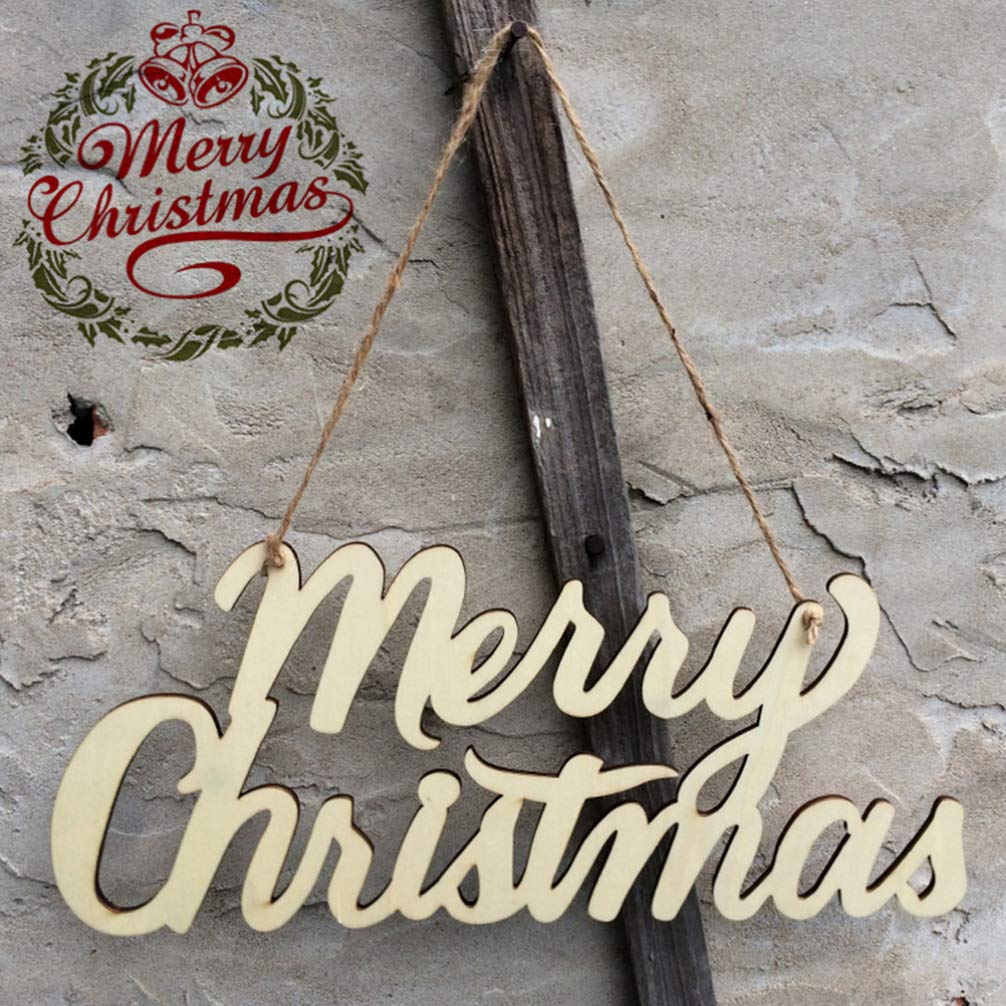 BESTOYARD Merry Christmas Wooden Sign Shabby Rustic Unfinished Wood Ornament Cutout Embellishment Hanging Gift Tag for Xmas Tree