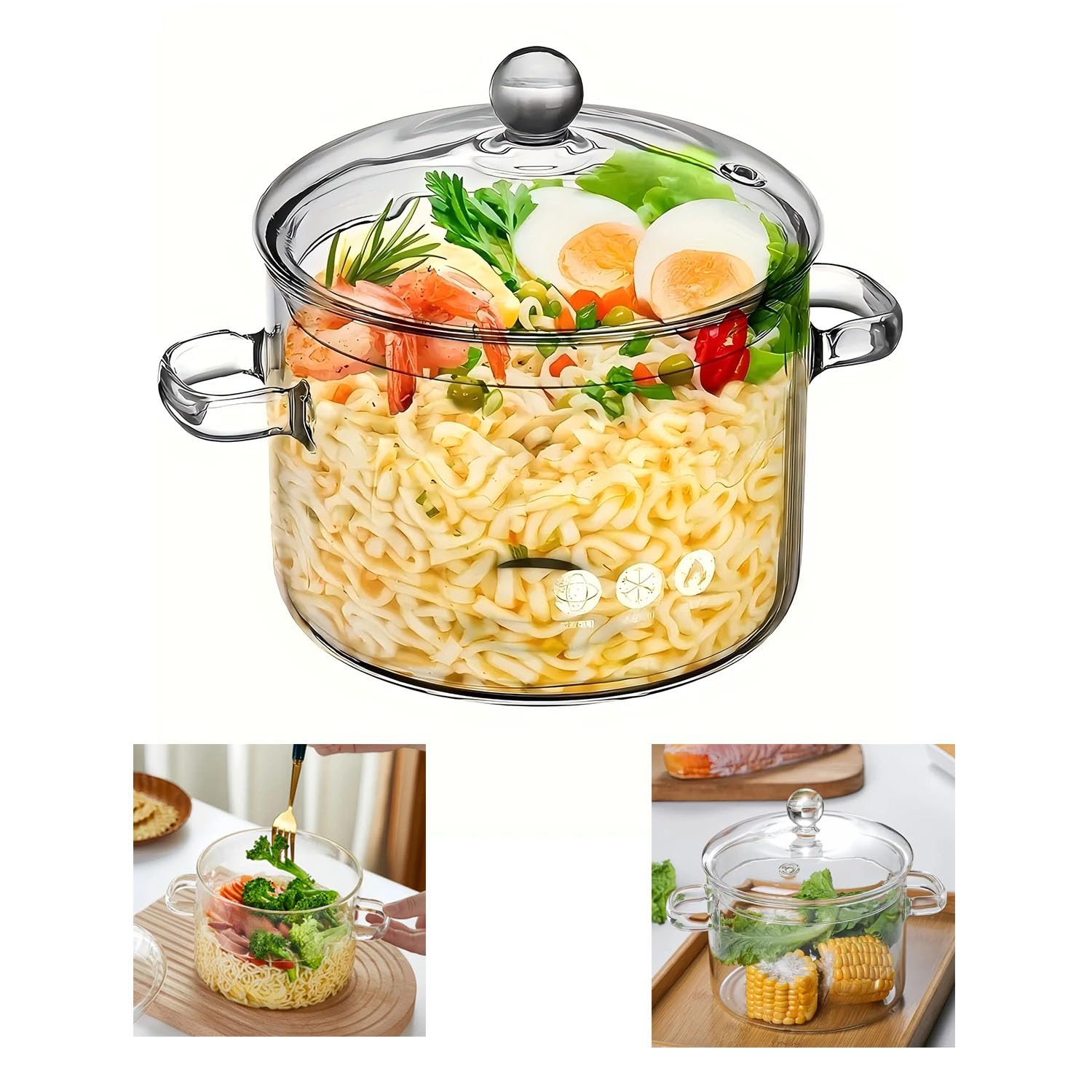 1400Ml Glass Saucepan With Cover, Stovetop Cooking Pot With Lid And Handle Simmer Pot Clear Soup Pot, High Borosilicate Glass Co
