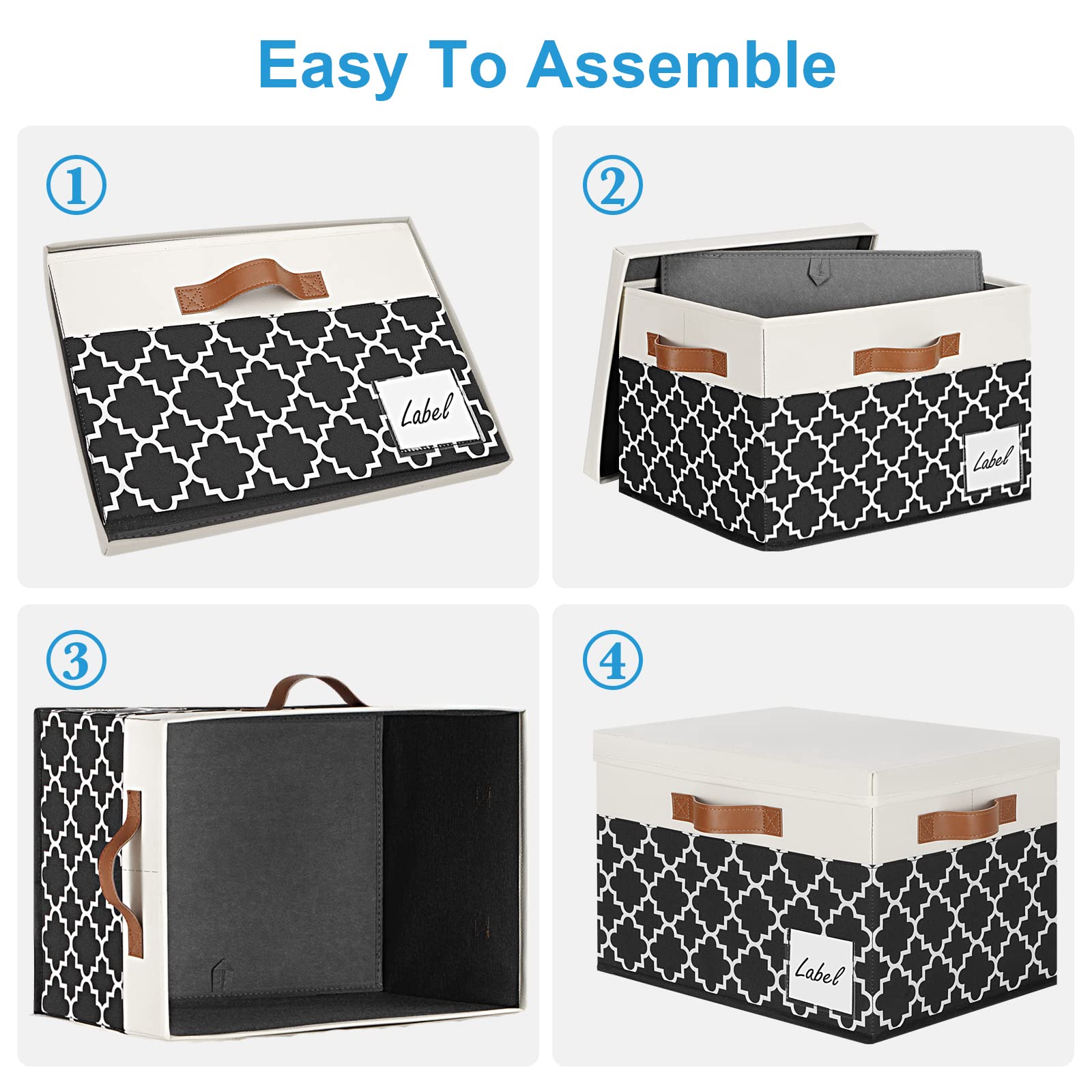 PFFVRP Large Storage Bins with Lids 6-Pack  Foldable Fabric Storage Baskets with Lids 6-Pack  Sturdy Storage Boxes with Labels and 3 PU Handles for Closet Home Bedroom Office (26L  Black Plaid&White)