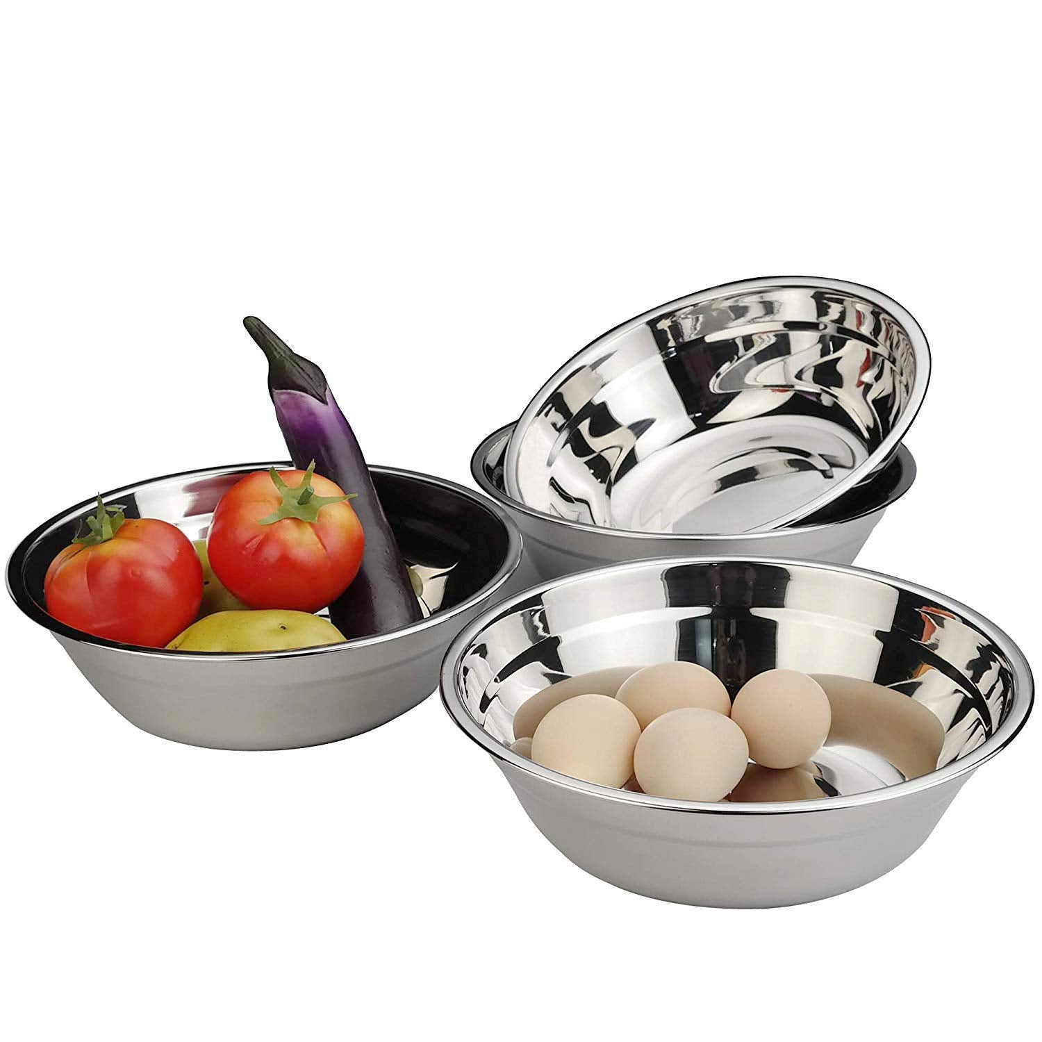 Morcte 4-Pack Stainless Steel Metal Prep Bowl, Mixing Bowl, 2 Quart