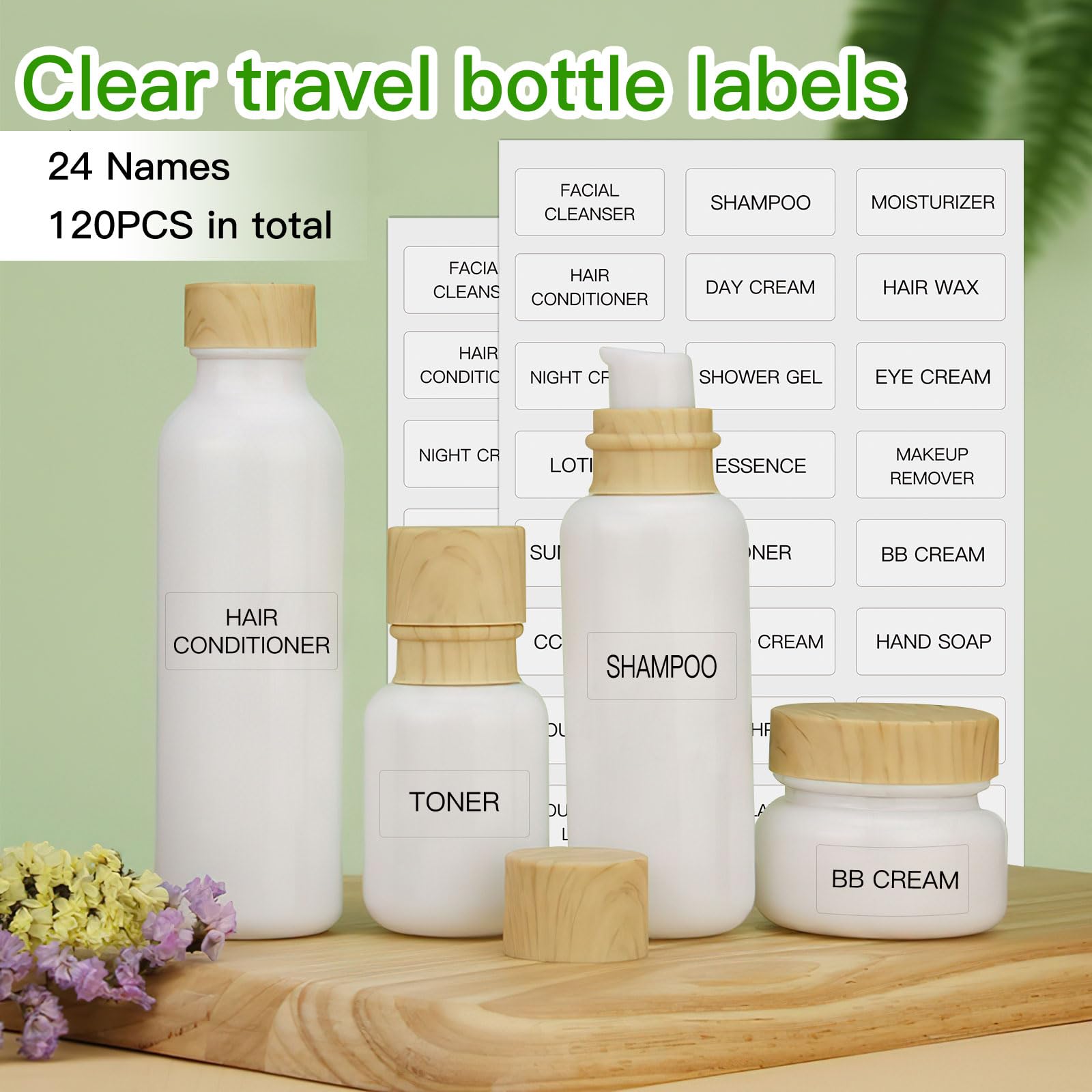 HVSWLY Travel Toiletry Labels, 120 Waterproof Clear Stickers for Cosmetic Jars, Small (1.6"x0.7") - TCD-53