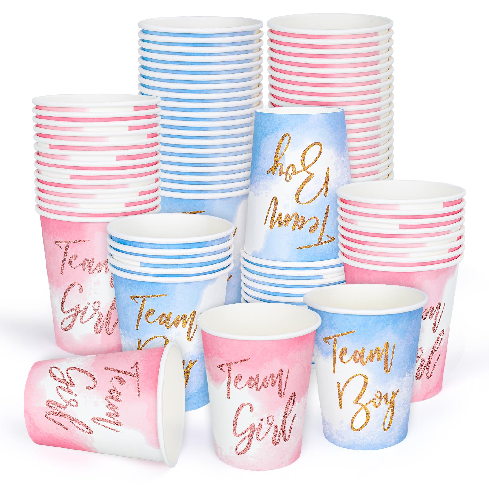 Whaline 50Pcs Gender Reveal Party Paper Cups Pink Blue Team Girl Team Boy Disposable Cups for Hot Cold Drink Juice Coffee Baby S
