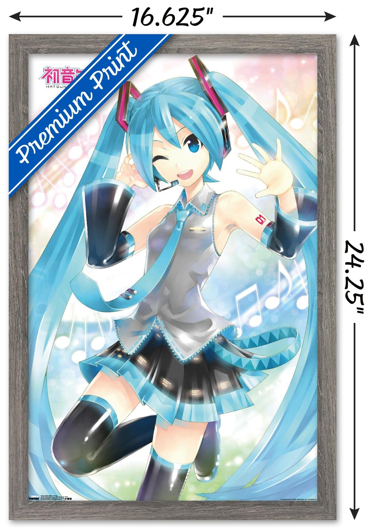 Trends International Hatsune Miku - Waving Wall Poster, 14.725'' X 22.375'', Barnwood Framed Version