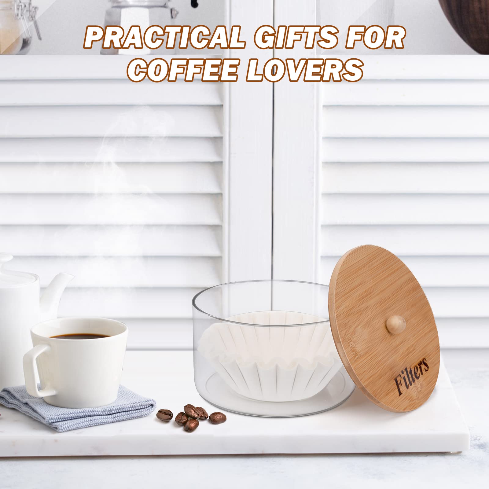 Bkyfpq Coffee Filter Holder, Glass Storage Container With Lid, Stylish Coffee Filter Basket For Counter, Coffee Filter Case, Cof