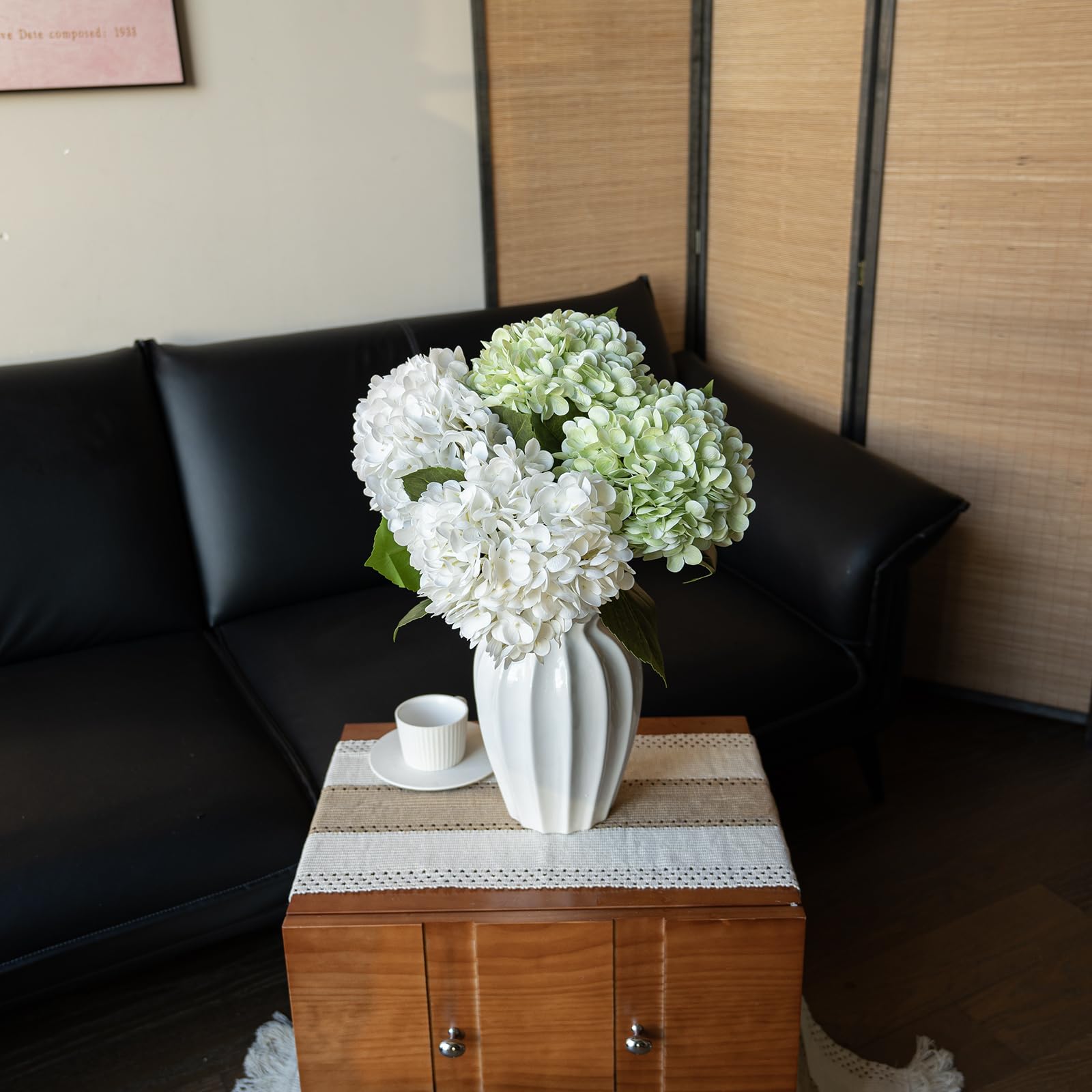 DUYONE 4Pcs 22 inch Lifelike Artificial Hydrangea,2 White & 2 Light Green Large Real Touch Flowers Artificial Flowers Dry Flower