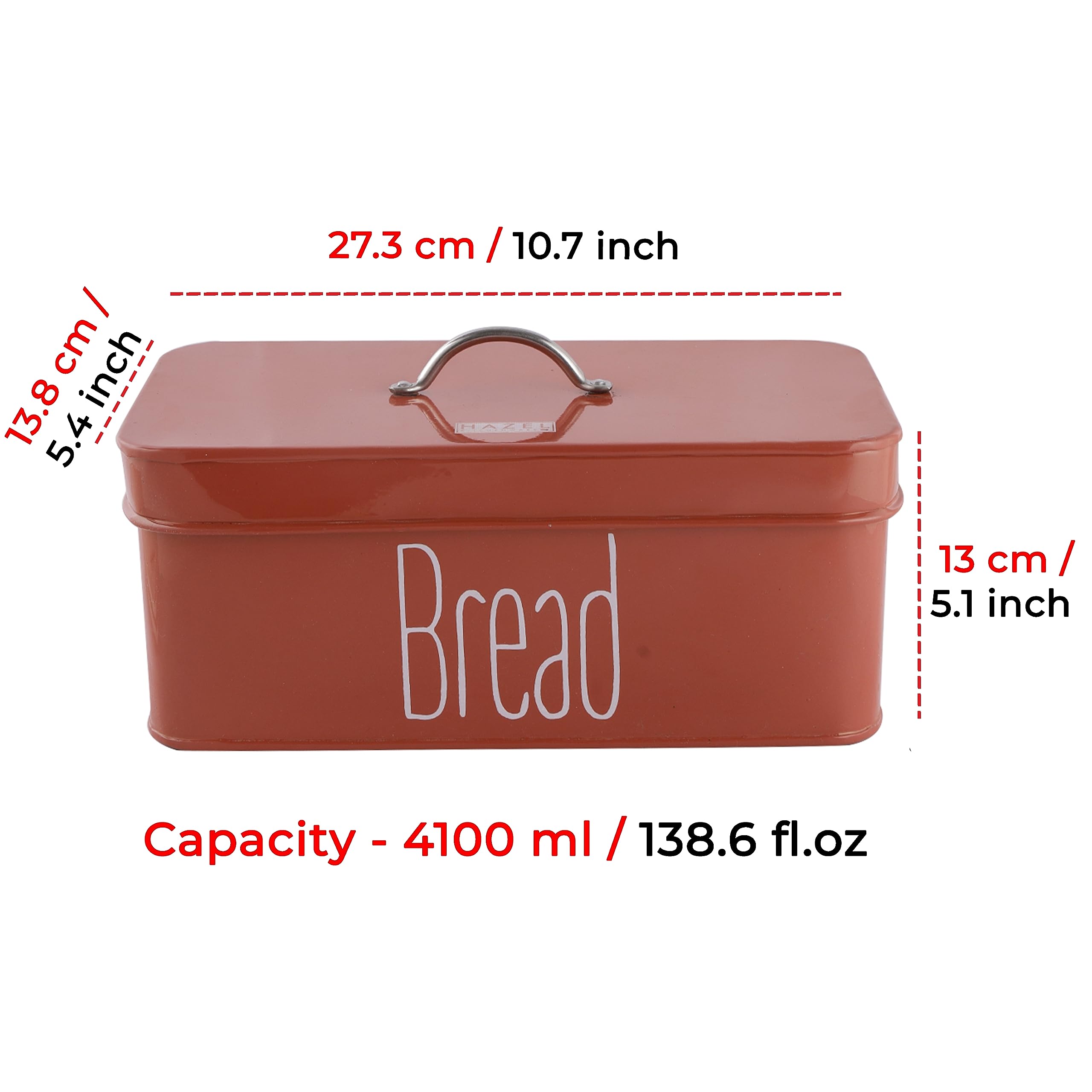 HAZEL Metal Bread Box with Handle Lid | 4100 ml Bread Storage Box for Kitchen | Bread Dispenser Box | Food Grade Storage Box for