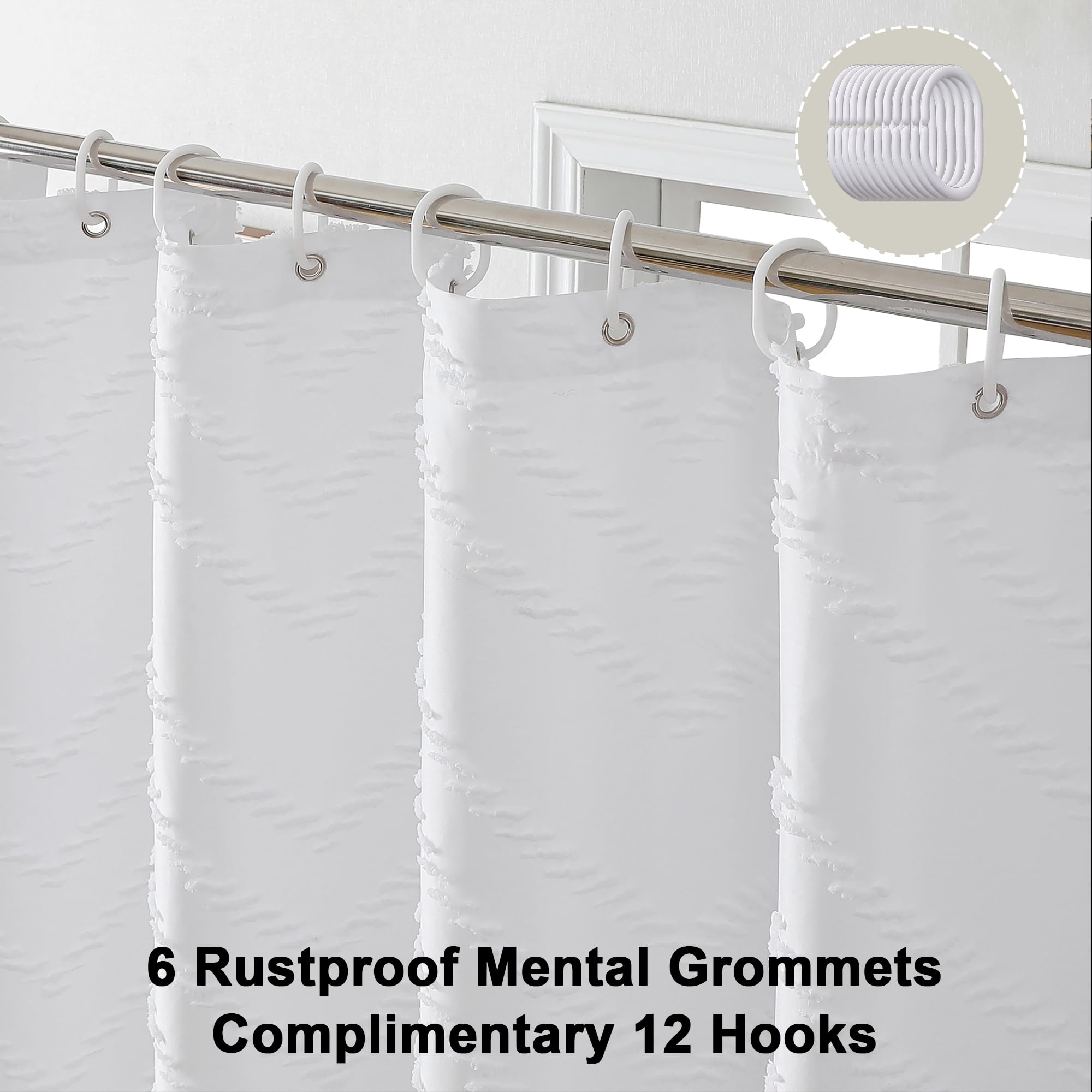 Chyhomenyc Chevron Small Stall White Boho Shower Curtain 36X72 Inches, Fabric Shower Curtain Modern Chic Textured Tufted Chevron