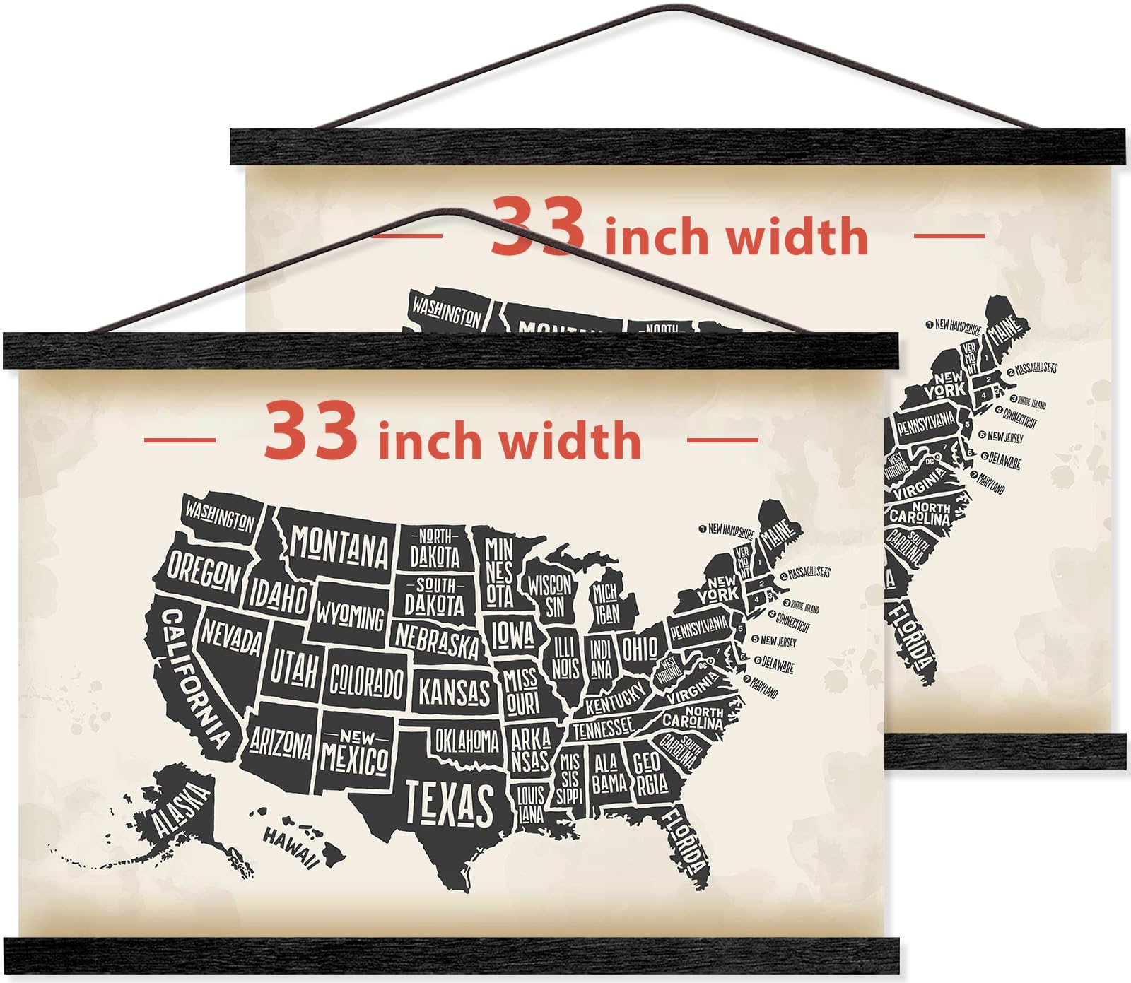 2 Pack Magnetic Poster Hanger Wooden Poster Hangers  33 Inch  Extra Strong Magnets  Quick Assembly and Easy Use  Wood Poster Hanger for Wall Art  Pictures  Prints  Maps  Canvas  33x23 24x33  Black