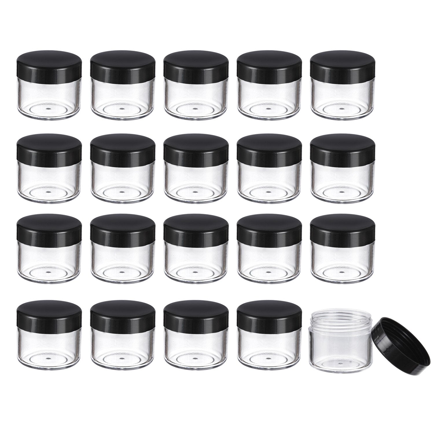 20 Pieces Round Pot Jars Plastic Cosmetic Containers Set With Lid For Liquid Creams Sample, 20 Ml/ 0.7 Oz (Black Lid)