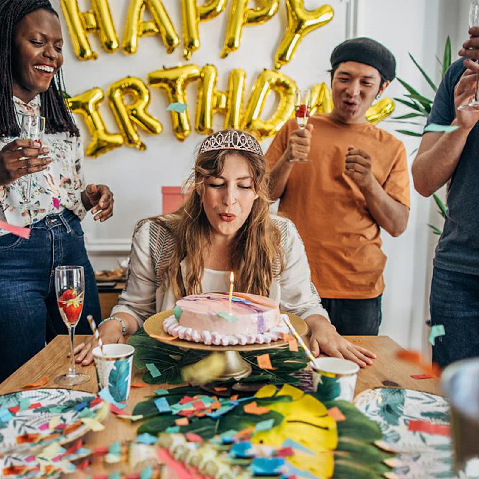 Semato 40Th Birthday Sash & Rhinestone Crown Kit- Happy 40Th Birthday Gifts Women 40Th Birthday Decorations Women (Rose Gold)