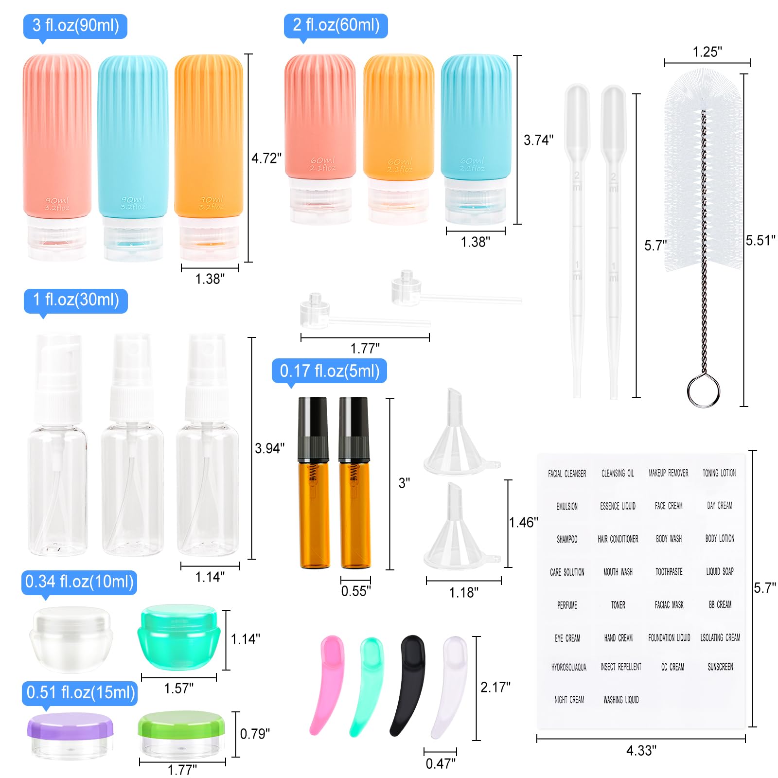 28 Pack Travel Bottles Set For Toiletries, Leak Proof Tsa Approved Travel Size Containers Squeezable Silicone Travel Essentials