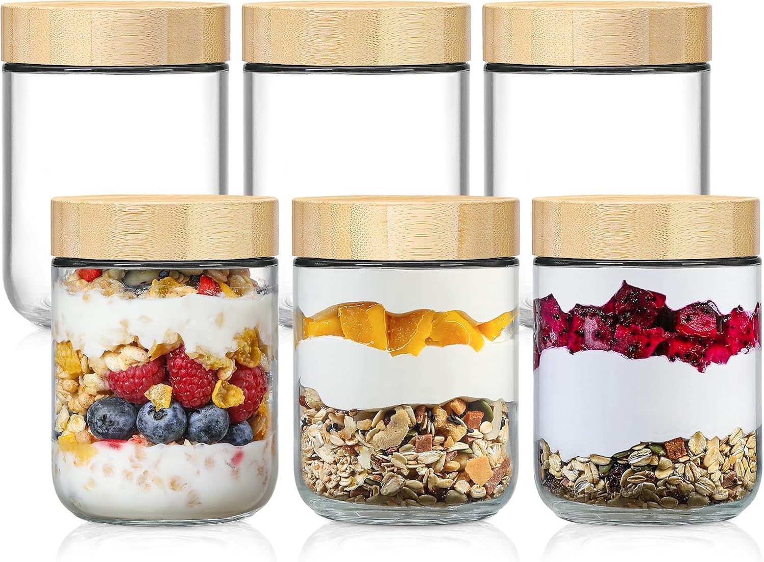 Patzy 6 Pack 500Ml Overnight Oats Containers With Bamboo Lids Glass Storage Jars With Airtight Lids Wide Mouth Mason Food Jars G