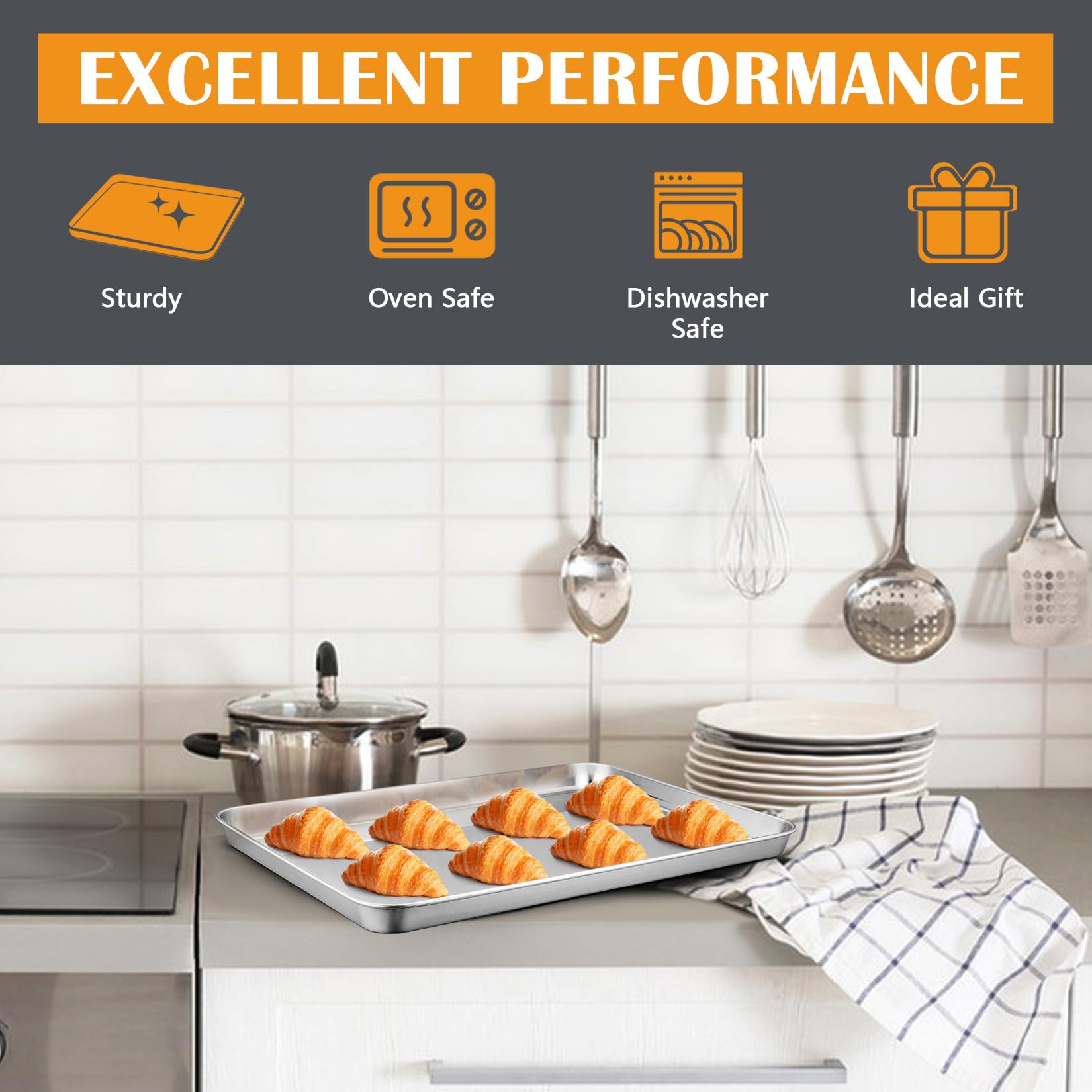 2Pcs Baking Sheet Pan Set (16Inch), Joyfair Stainless Steel Large Cookie Sheets, Commercial Metal Pans Tray Oven Bakeware For Je