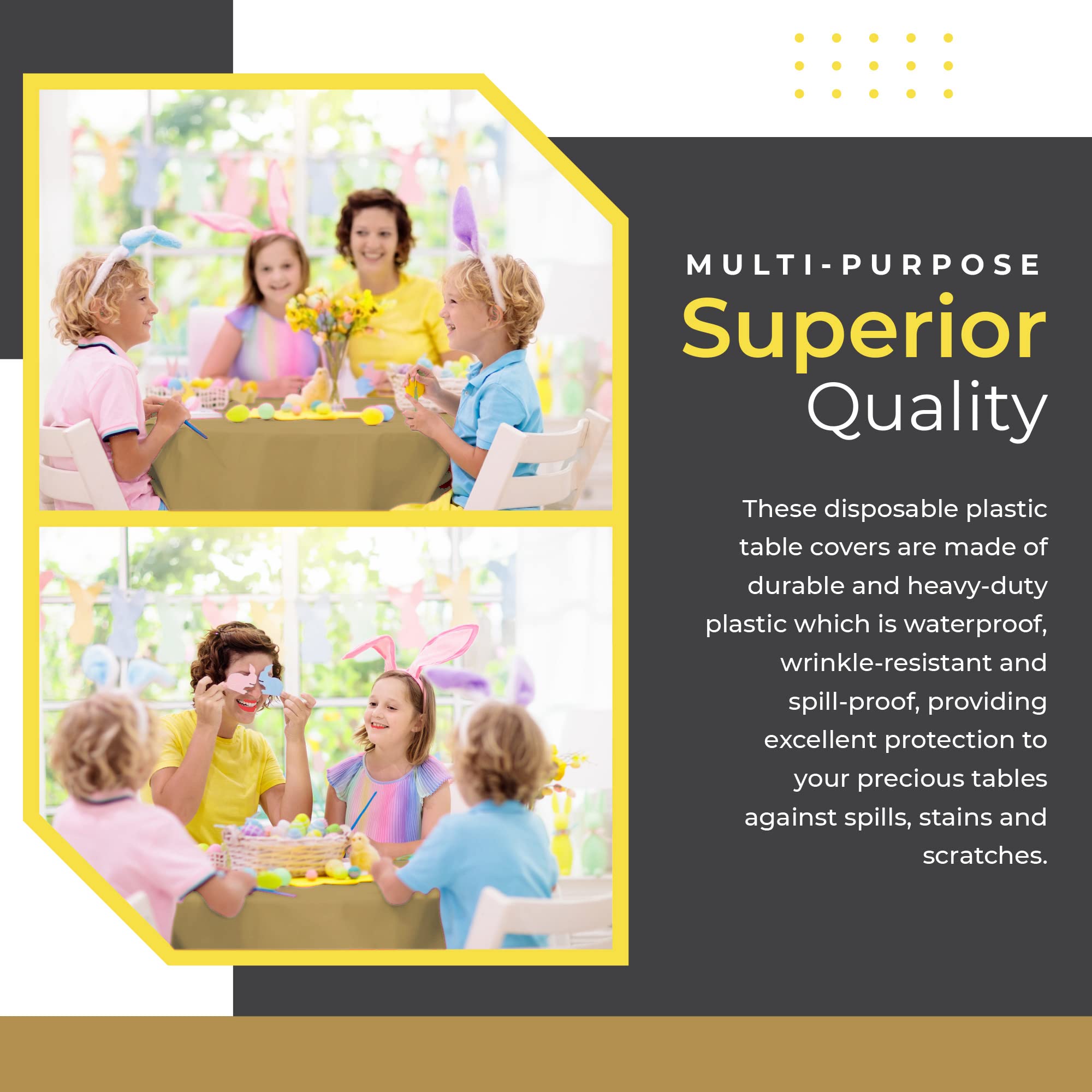 14 Pack Premium Round Gold Plastic Tablecloth - 84 X 84 In. Disposable Round Plastic Table Cloth - Decorative Round Table Cover