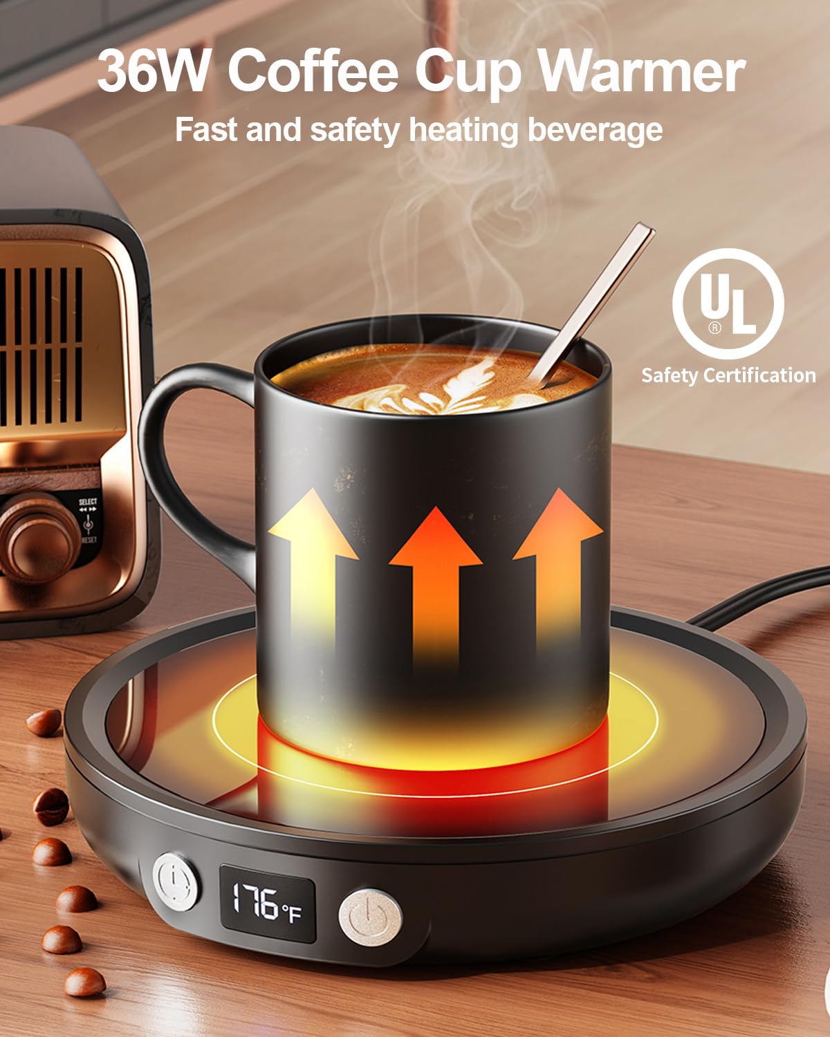 Sweetfull Mug Warmer, 36W Coffee Cup Warmer For Desk With 3-Temp Settings Display, 2-12H Timer, Candle Warmer Plate, Coffee Acce