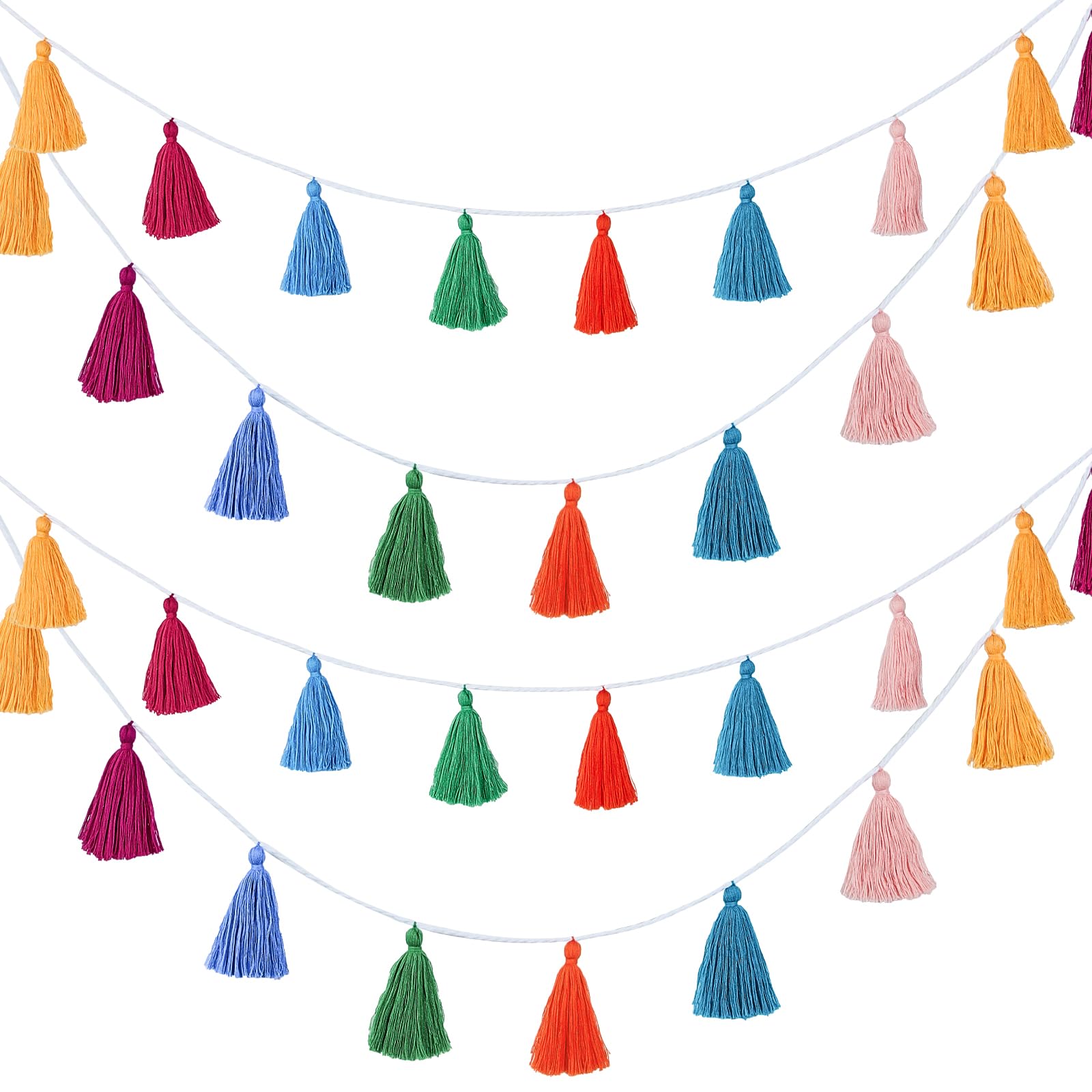 4 Pcs Tassel Garland Party Decor, Rainbow Colorful Boho Wall Hanging Banner for Christmas Birthday Wedding Baby Shower Party, Cl