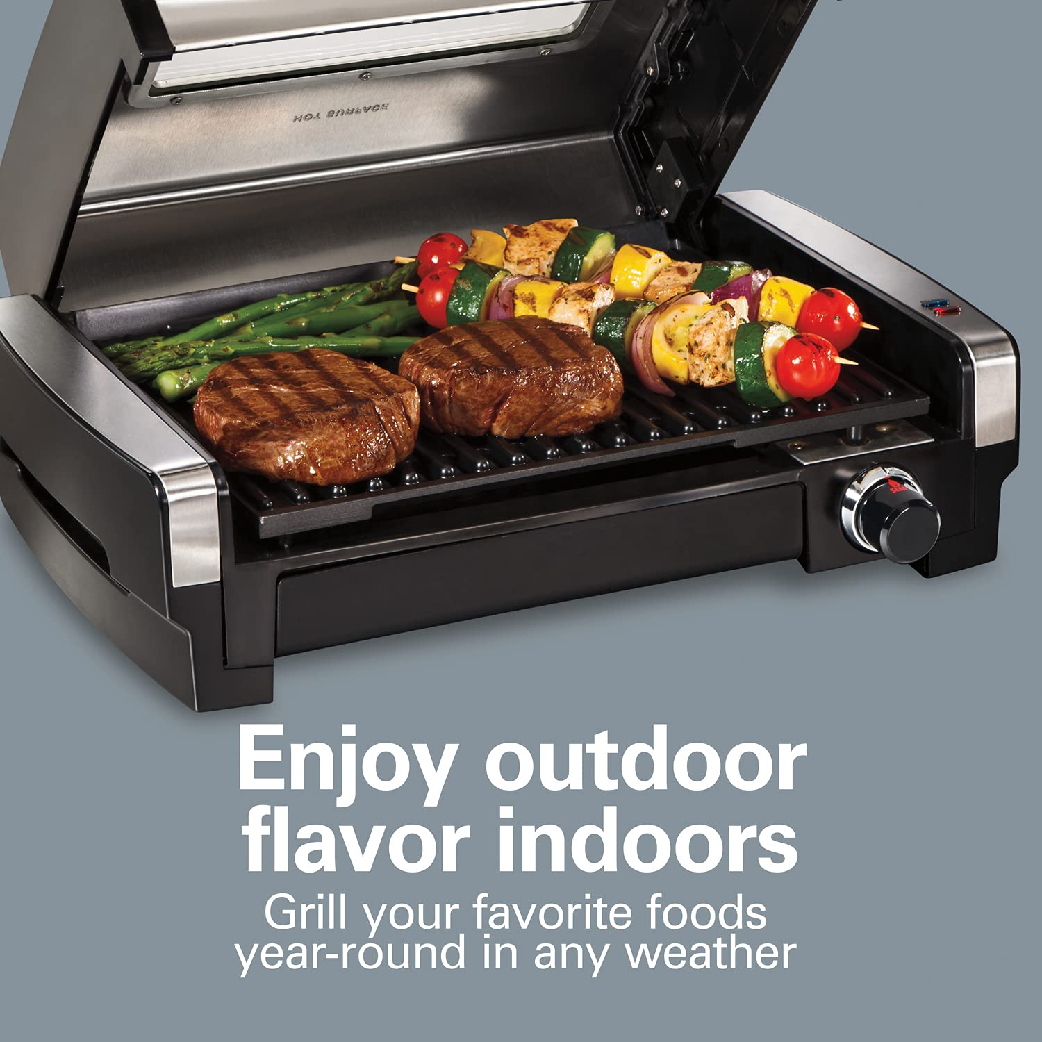 Hamilton Beach Electric Indoor Searing Grill With Viewing Window & Adjustable Temperature Control To 450F, 118 Sq. In. Surface S