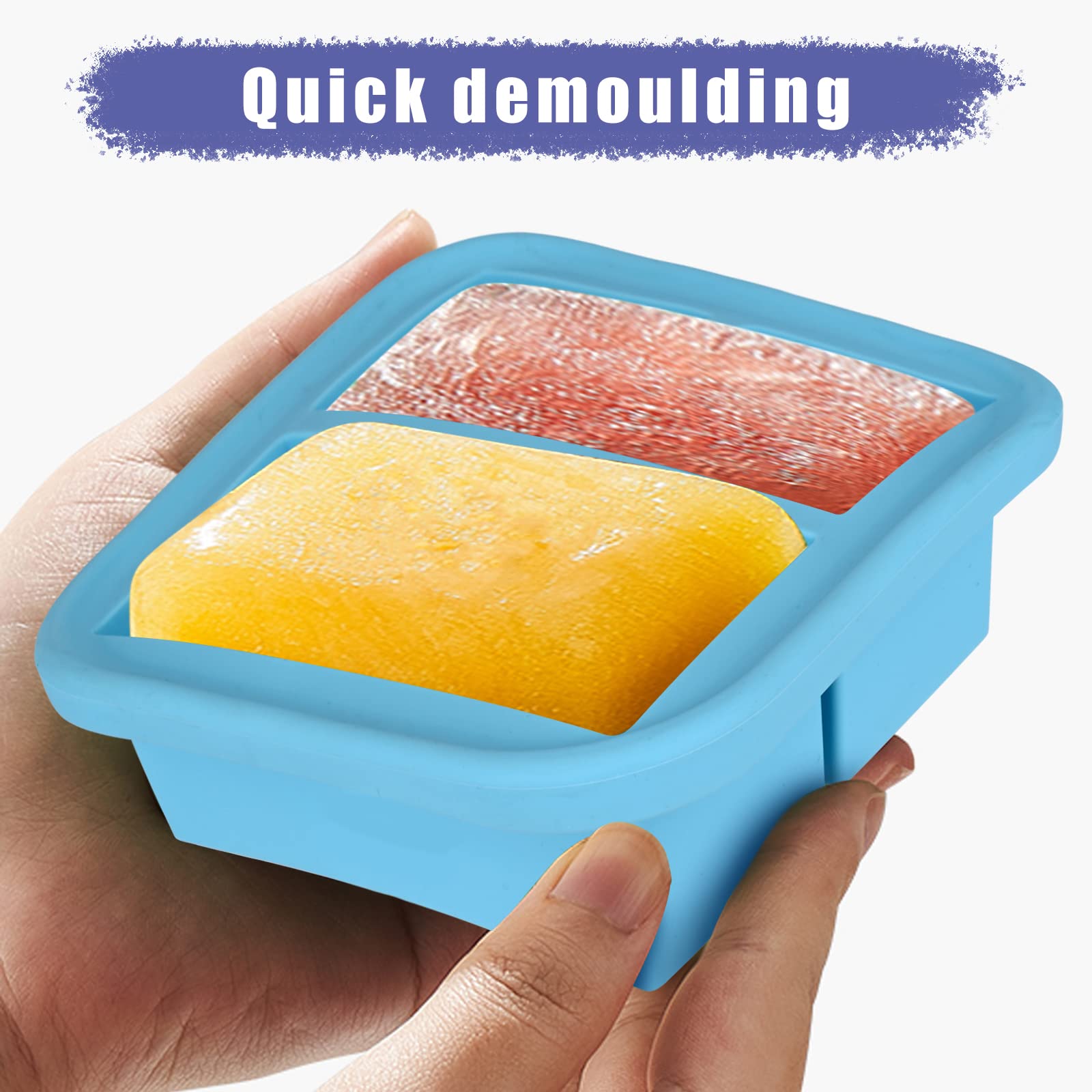 Kinggrand Kitchen 1-Cup Silicone Freezer Tray With Lid 2 Pack Soup Freezer Molds Food Freezing Container Make 4 Perfect Soups, B