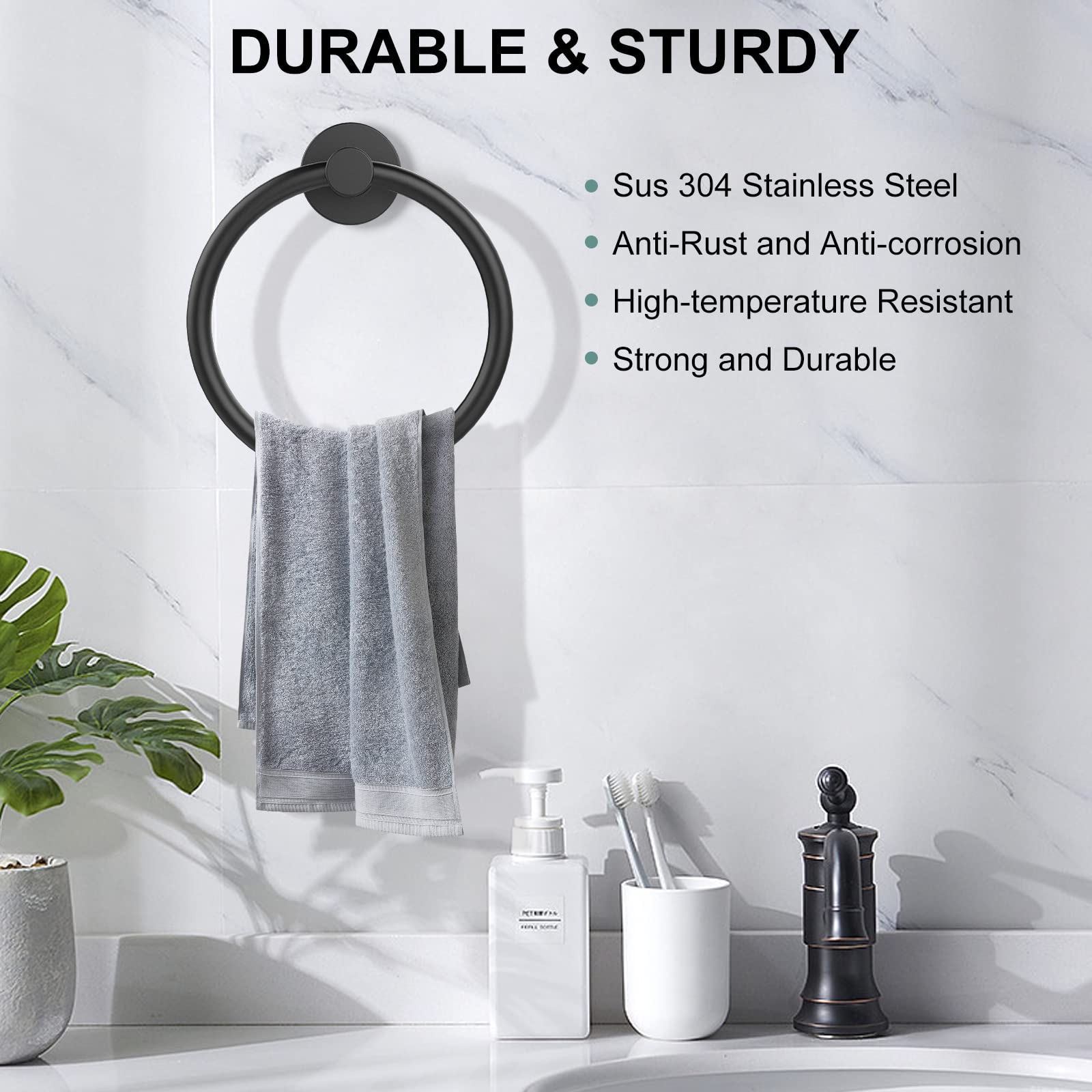 SetSail Towel Holder for Bathroom Wall Matte Black Towel Ring 304 Stainless Steel Hand Towel Holder Heavy Duty Towel Hanger for Bath  Kitchen  2 Pack
