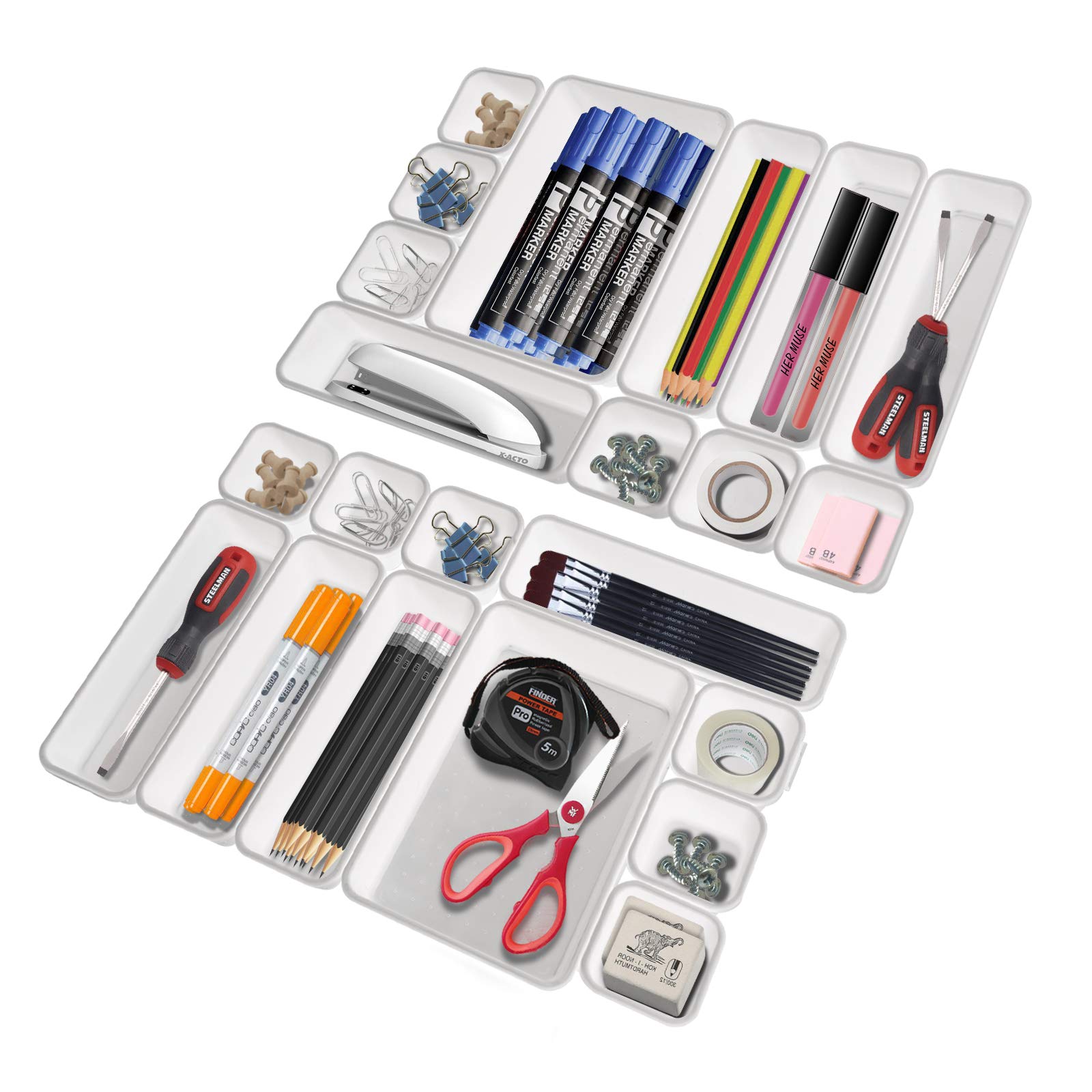 32 Pack Desk Drawer Organizers,3 Size Plastic Interlocking Shallow Drawer Organizer Tray Dividers Separators Storage Bins Contai