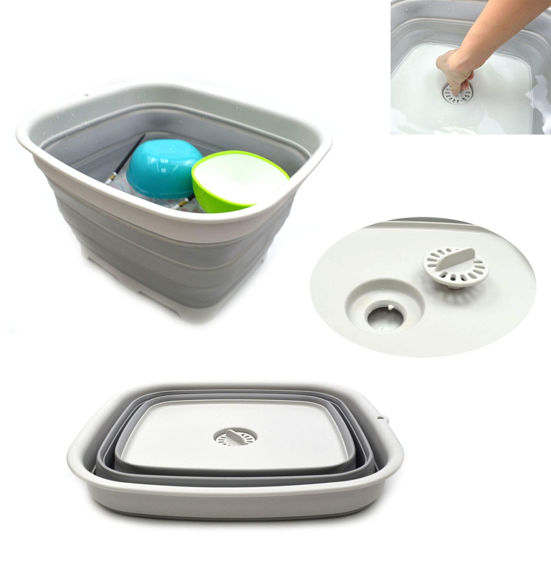 Sammart 15L (3.9 Gallon) Collapsible Dishpan With Draining Plug - Foldable Washing Basin - Dish Washing Tub - Washing Up Bowl -