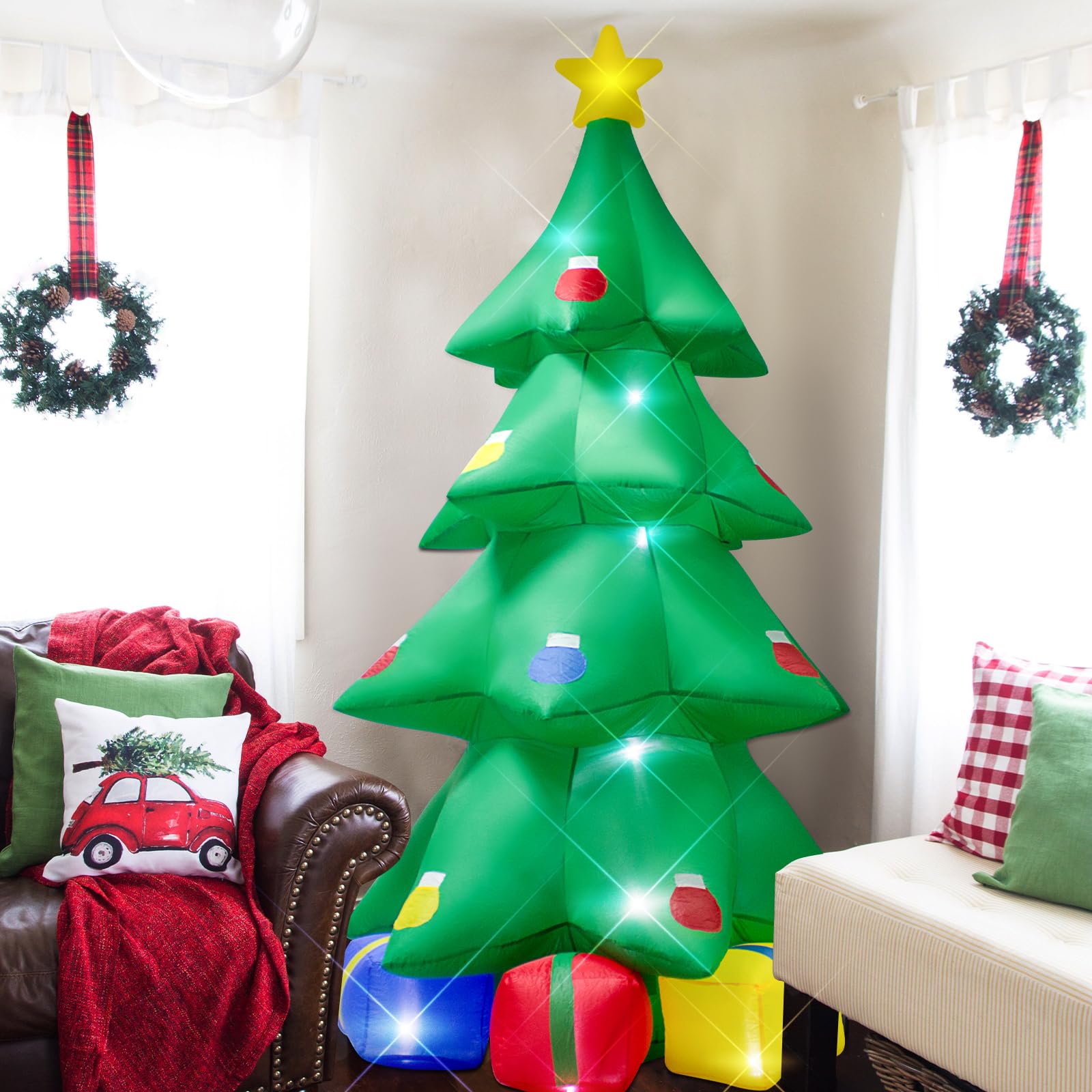 TRMESIA 10ft Christmas Inflatable Tree Gift Box Decoration with LED LED Lights for Party Lawn New Year Blow up Prop Display Indo