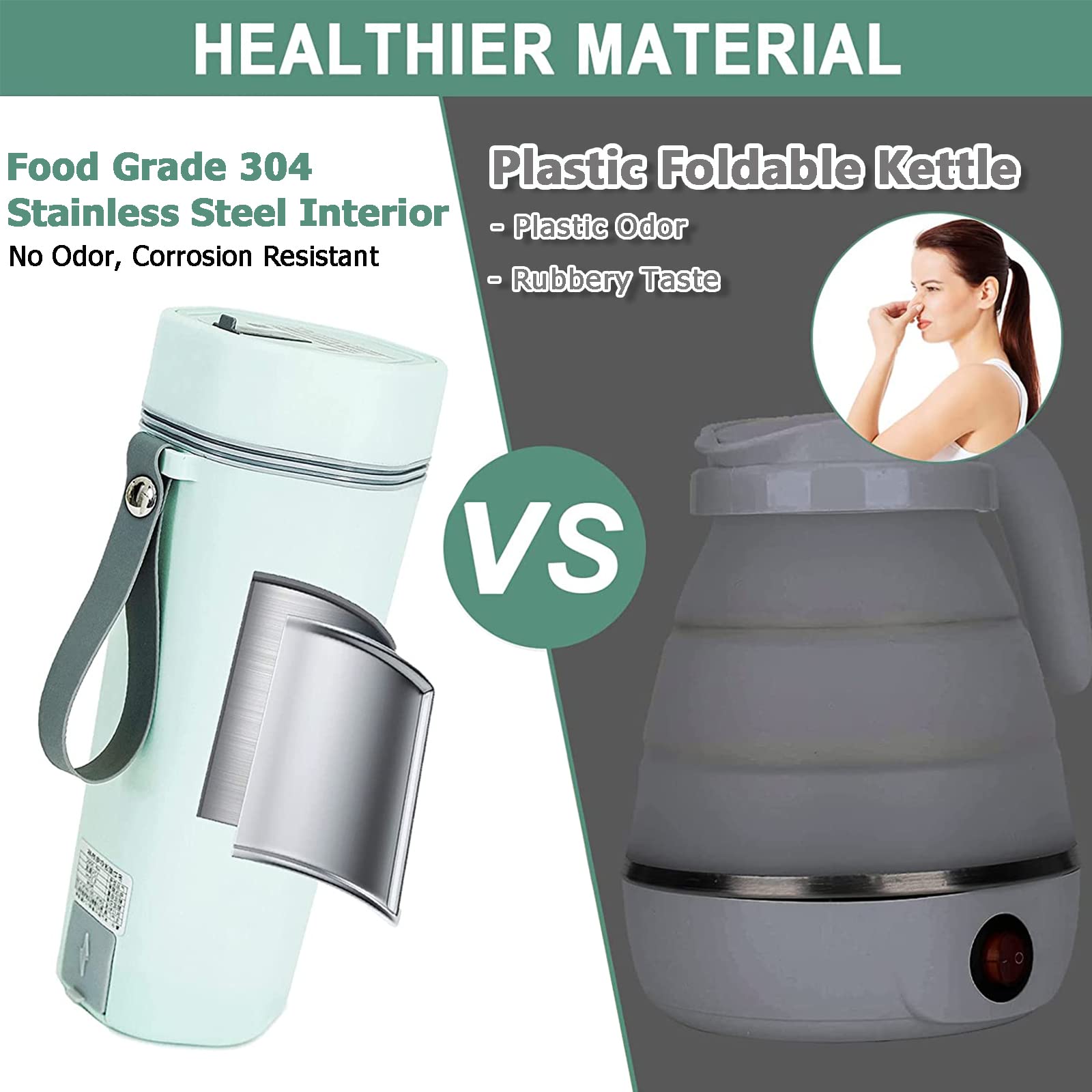 Conyee Electric Travel Kettle, Portable Mini Boiler, 350ml, Green, Stainless Steel Interior, Fast Boiling Water, One Cup Size