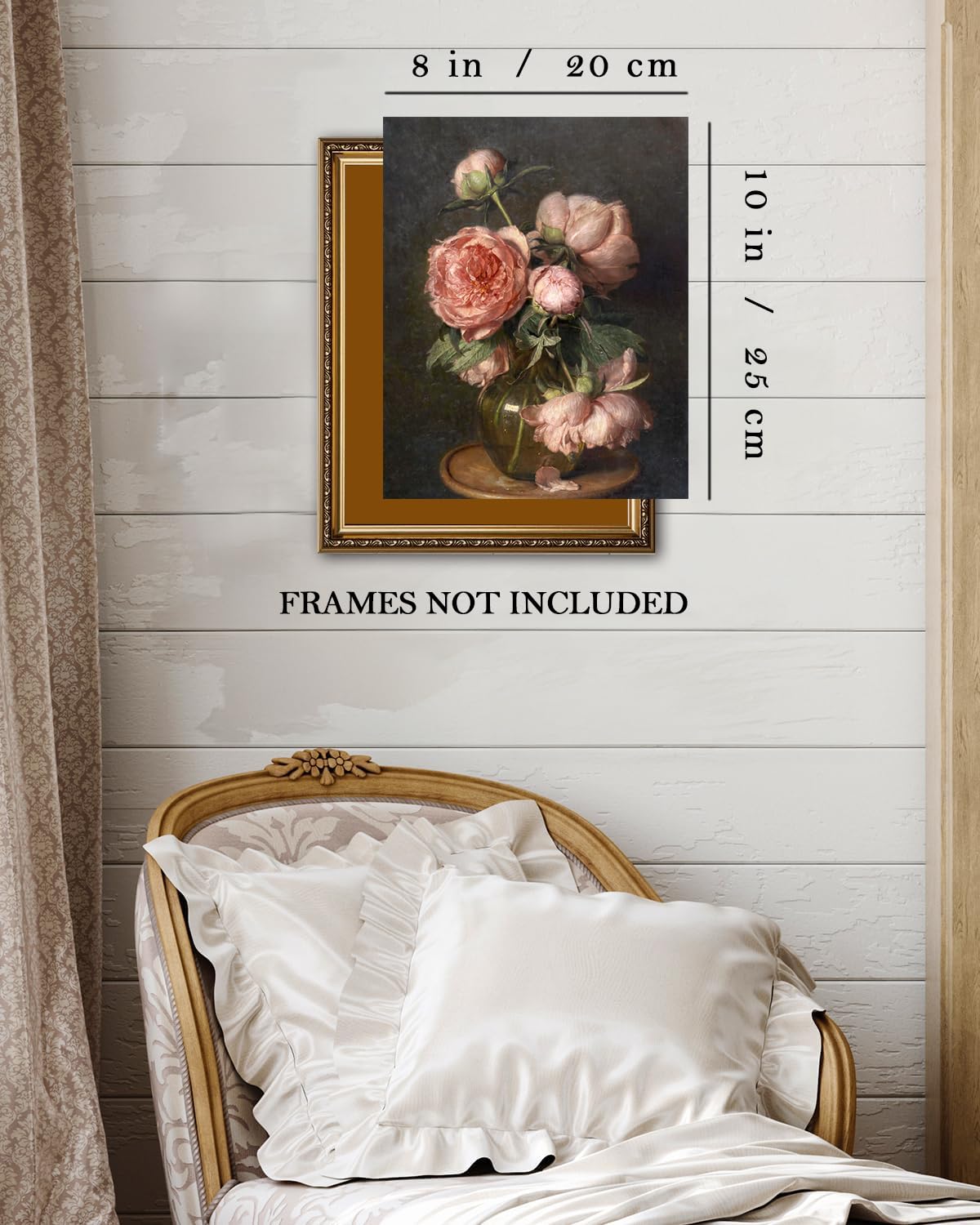 Kizbok Vintage Floral Wall Art, Vintage Wall Decor Retro Moody Floral Canvas Paintings, Classical Dark Pink Peonies Flower Vinta
