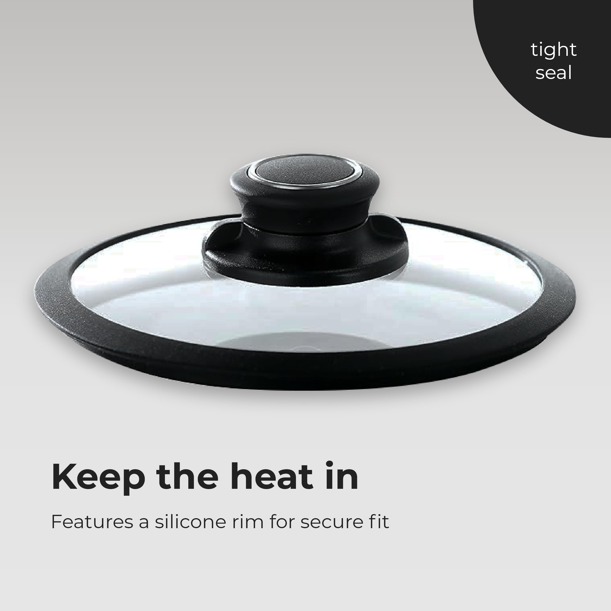 Black Cube Frieling Quick Release Cookware Tempered Glass Lid (9.5-Inch Diameter) With Silicone Rim - Pot Or Bakeware Lid