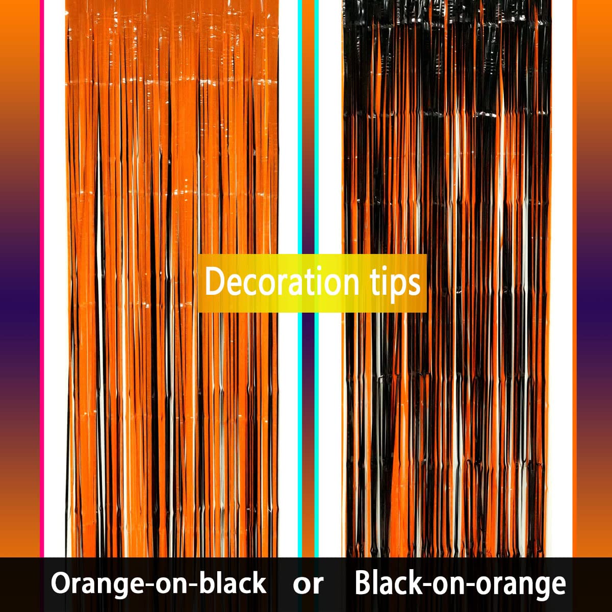 Black Orange Party Foil Curtains - Halloween Graduation Party Metallic Tinsel Foil Fringe Curtains Construction Birthday Baby Sh