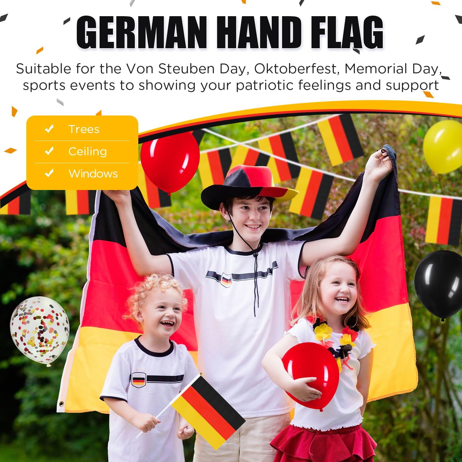 54 Pcs German Party Decorations Set 2 Germany Flag Banners 10 Germany Mini Hand Held Flags 40 Black Red Yellow Confetti Latex Ba