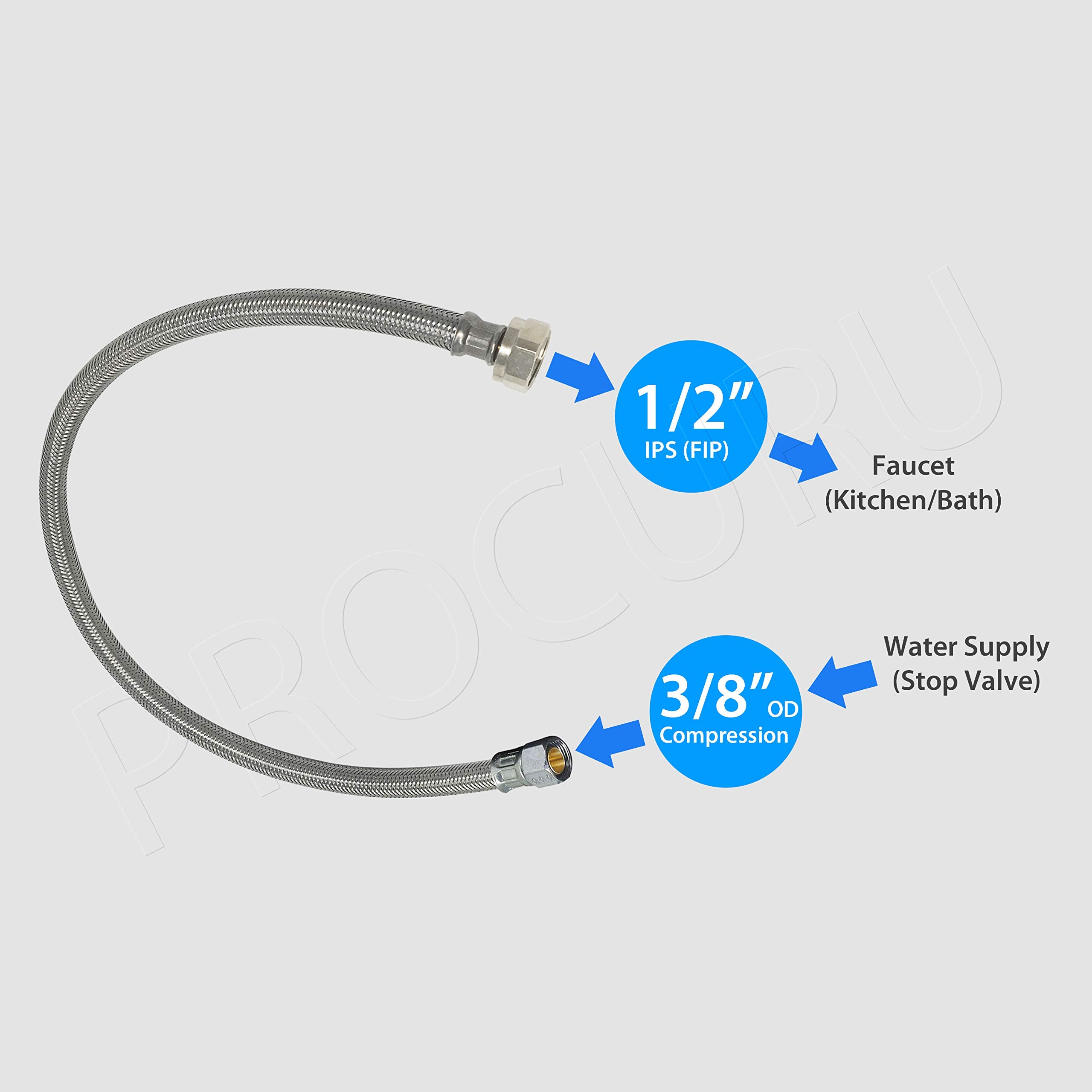 2-Pack] Procuru 72 Length X 38 Comp X 12 Fip Faucet Hose Connector, Stainless Steel Braided Supply Line (9Sf72-2P)