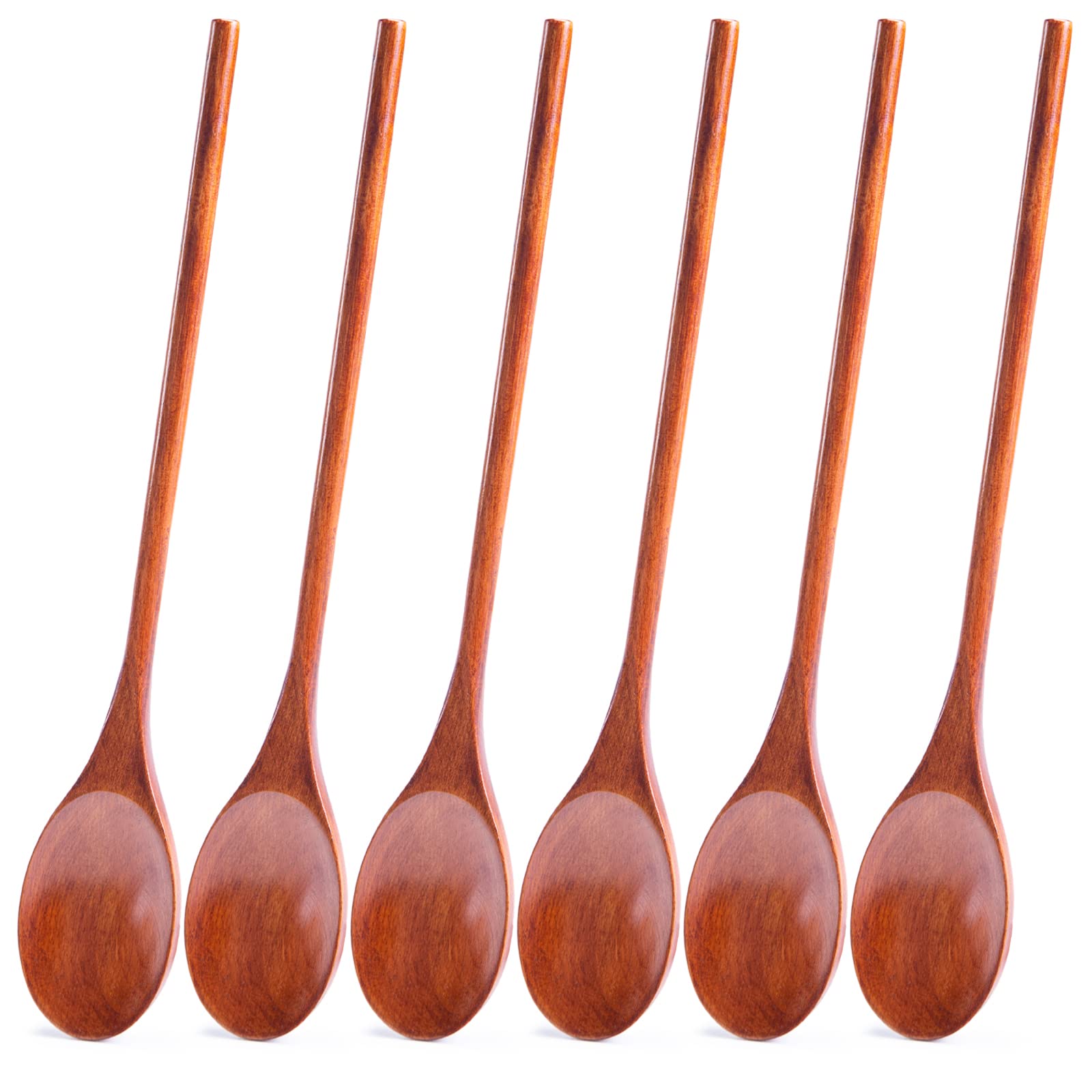 Hansgo Wooden Spoons For Eating, 6Pcs 12 Inch Wood Soup Spoons Long Handle Spoons Table Spoon Serving Spoons With Japanese Style
