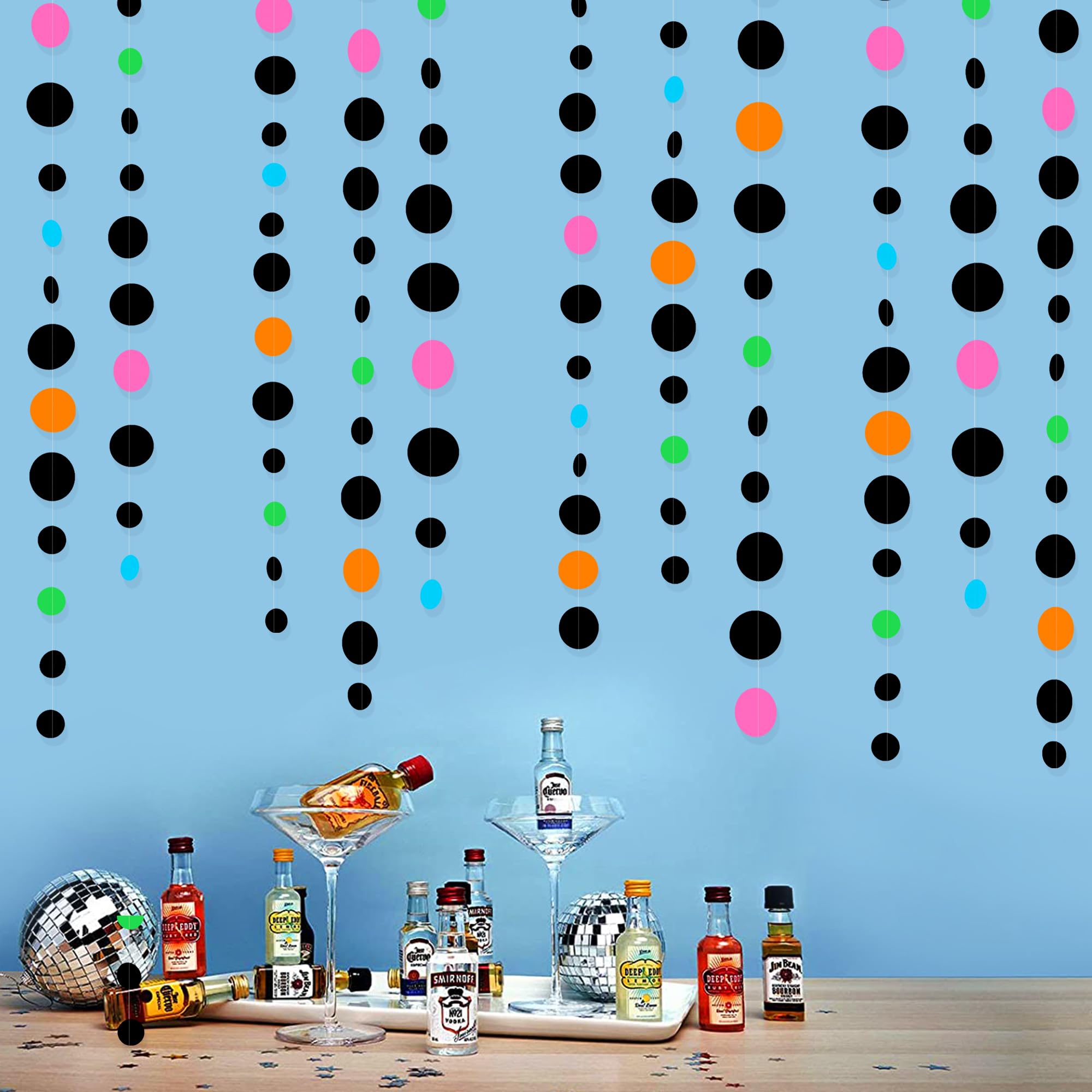Black And Colorful Circle Dots Hanging Paper Streamer Black Multi-Color Polka Dot Banner For Birthday Bachelorette Wedding Baby