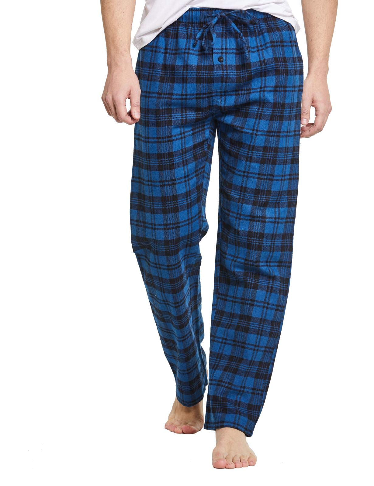 cYZ Mens 100 cotton Super Soft Flannel Plaid Pajama Pants, Blue Plaid, Mens Size: Small