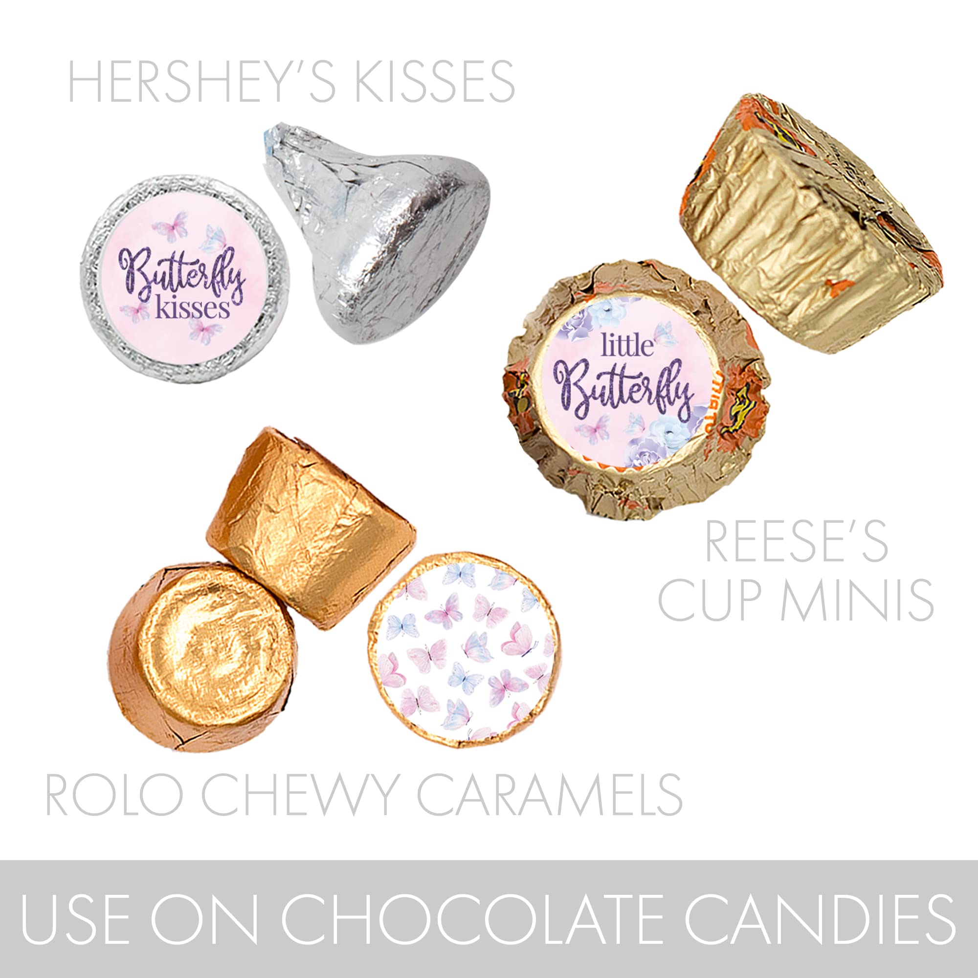 Butterfly Girl Baby Shower Party Favor Stickers, A Little Butterfly Is On Her Way - It'S A Girl Pink And Purple Kisses Candy Lab