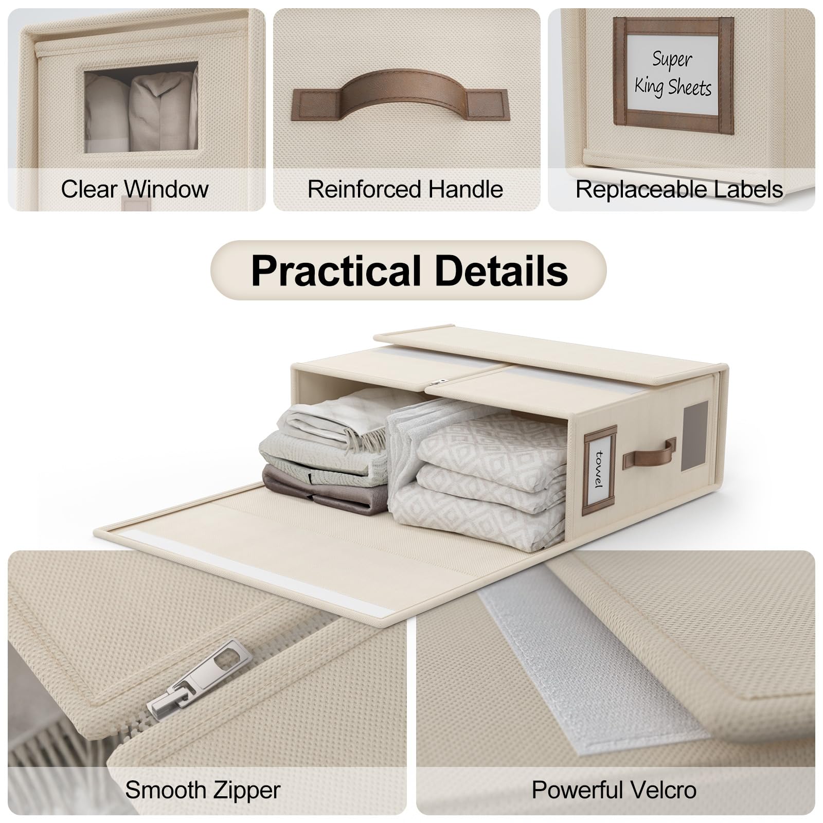 BigPonPon 8 Pack Foldable Bed Sheets Set Organizers and Storage(Cal King Size),Linen Fabric Closet Organizers with Window,Foldin