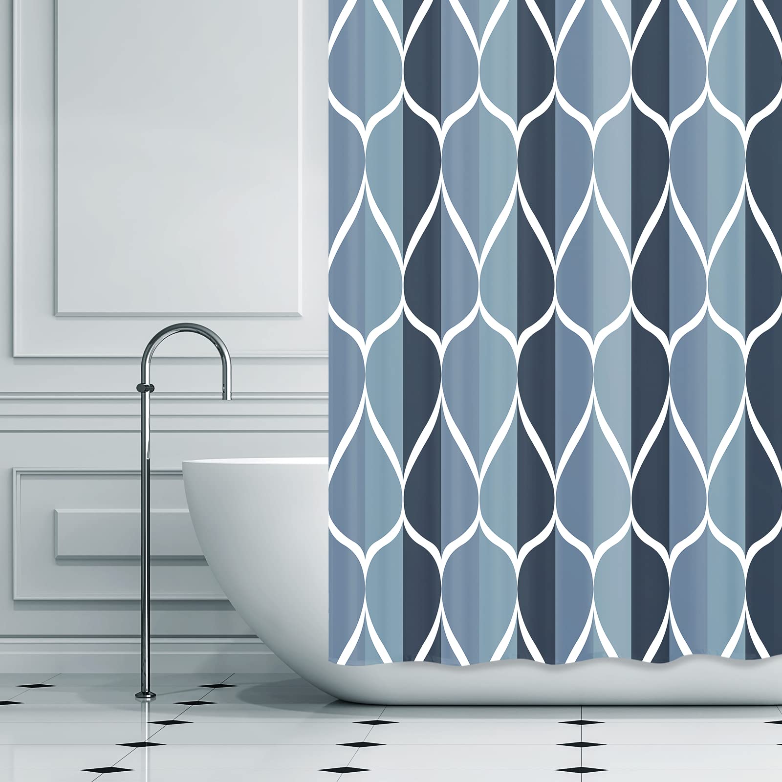 Gelbchu Aegean Blue Bath Shower Curtain W 60 X H 72,Waterproof Design And Polyester, Quick-Drying, Weighted Hem, Stall Size Show