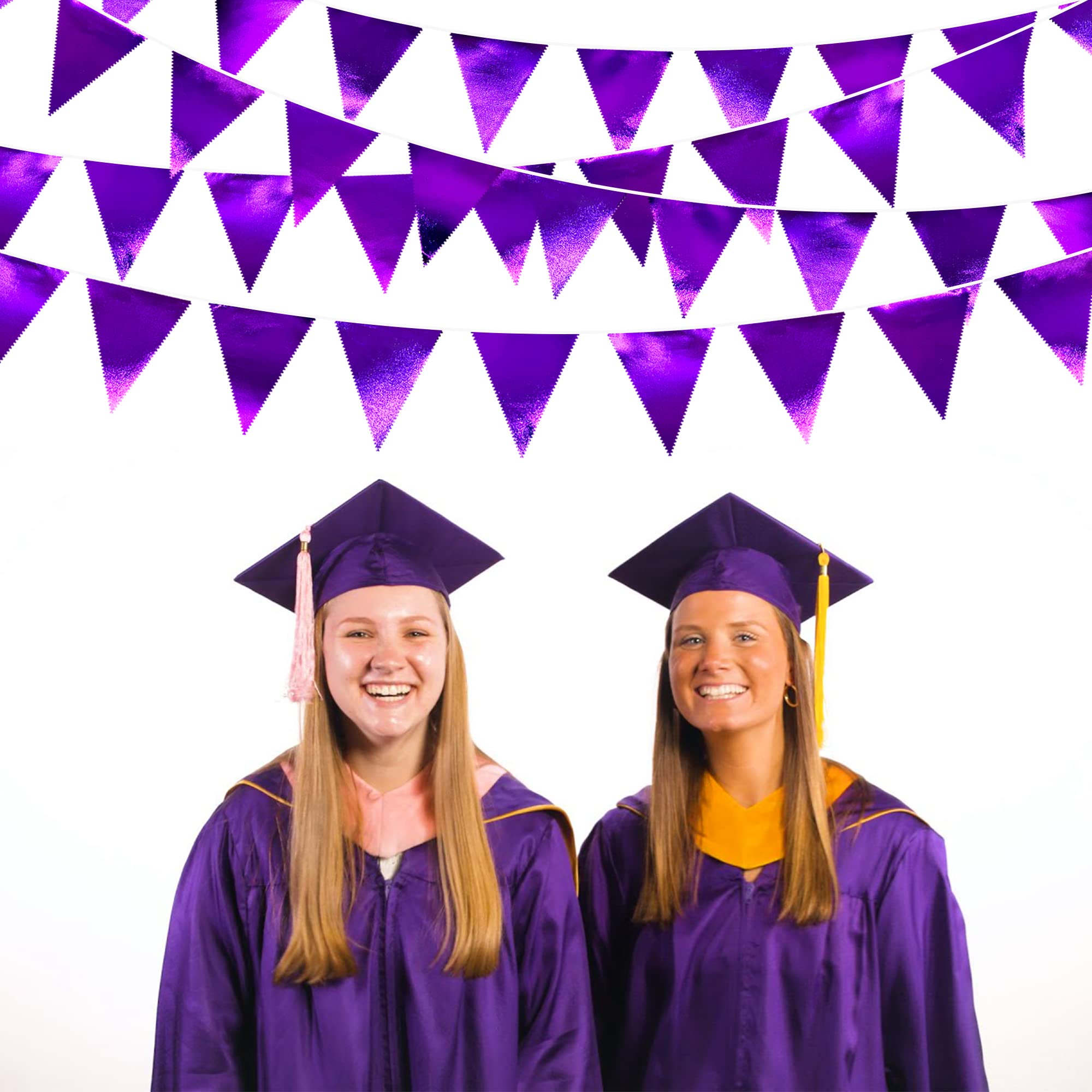 Purple Party Decorations Triangle Pennant Banner Flag Dark Purple Metallic Fabric Bunting Garland For Graduation Wedding Bridal