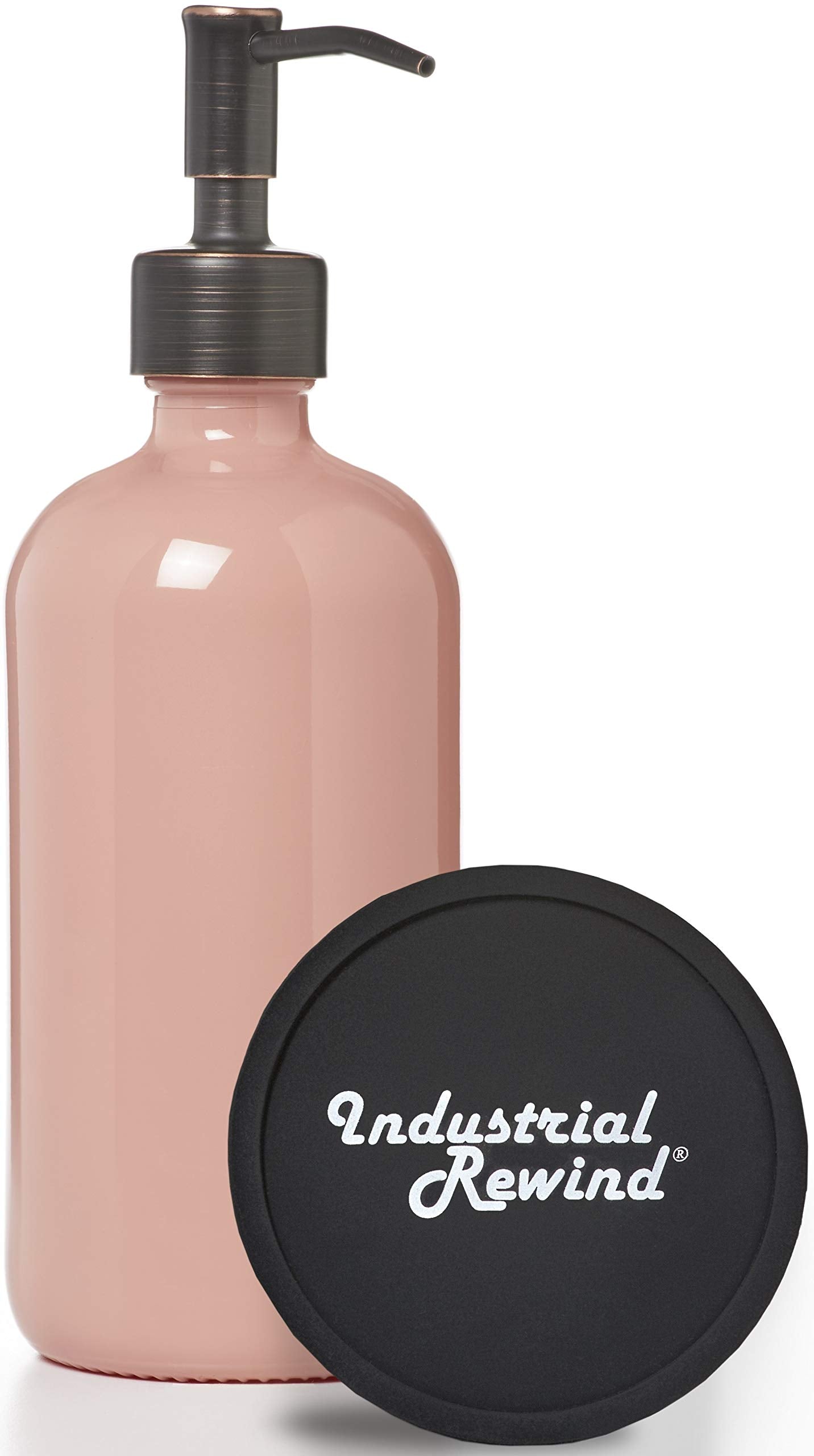 Coral Soap Or Lotion Dispenser - 16Oz Glass With Oil Rubbed Bronze Metal Pump And Non Slip Silicone Coaster (Coral/Orb)