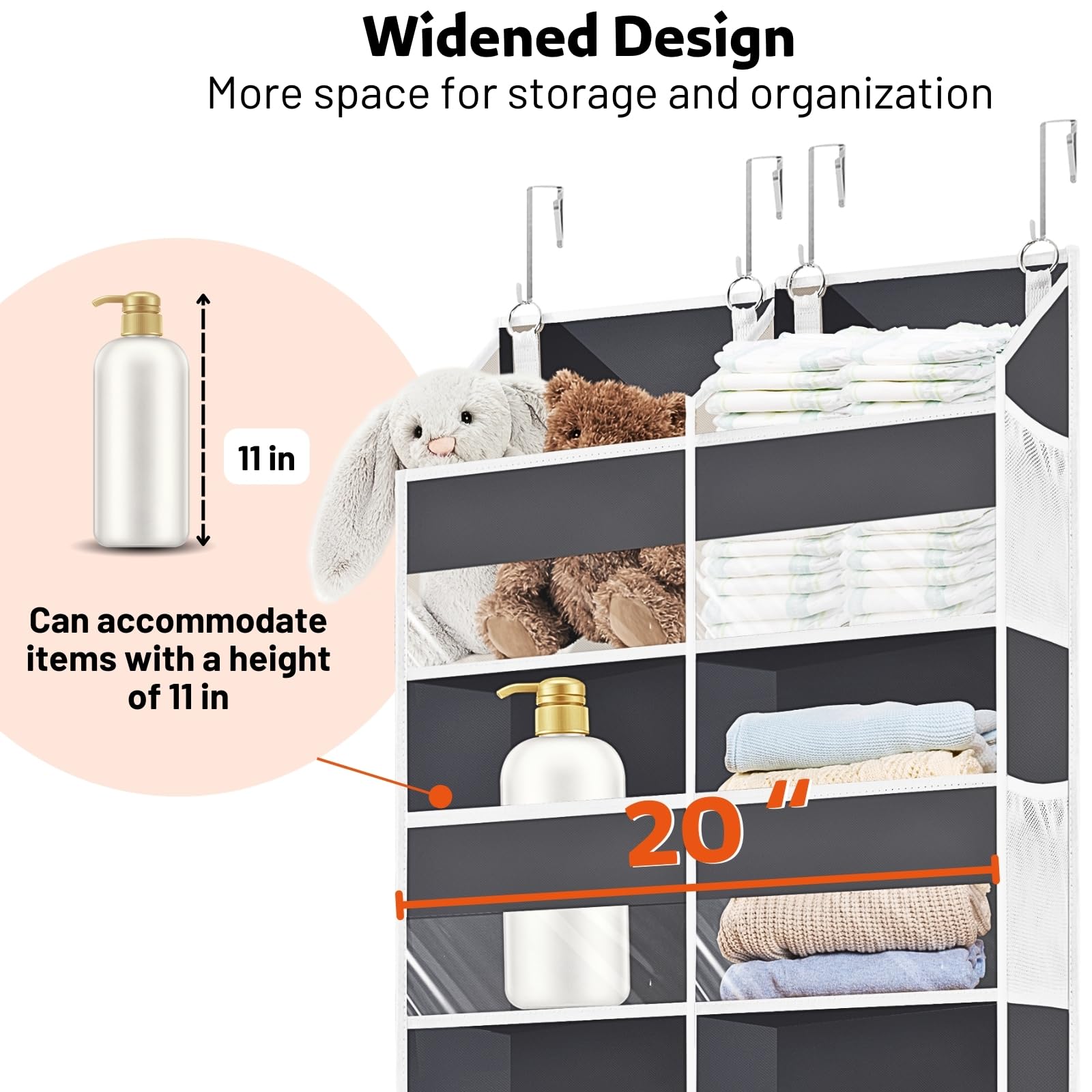 Over the Door Organizer 5 Tiers, Extra Large Behind Door Storage of 10 Compartments, 80 lbs Weight Capacity Over Door Organizer,