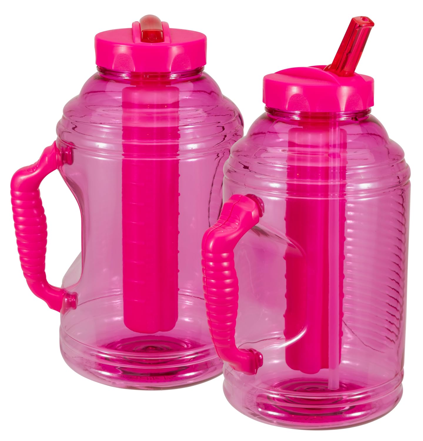 COOL GEAR 2-Pack 80 oz Big Freeze Sports Water Bottle with Freezer Stick and Handle | Hydrating Colored Water Bottle - Pink