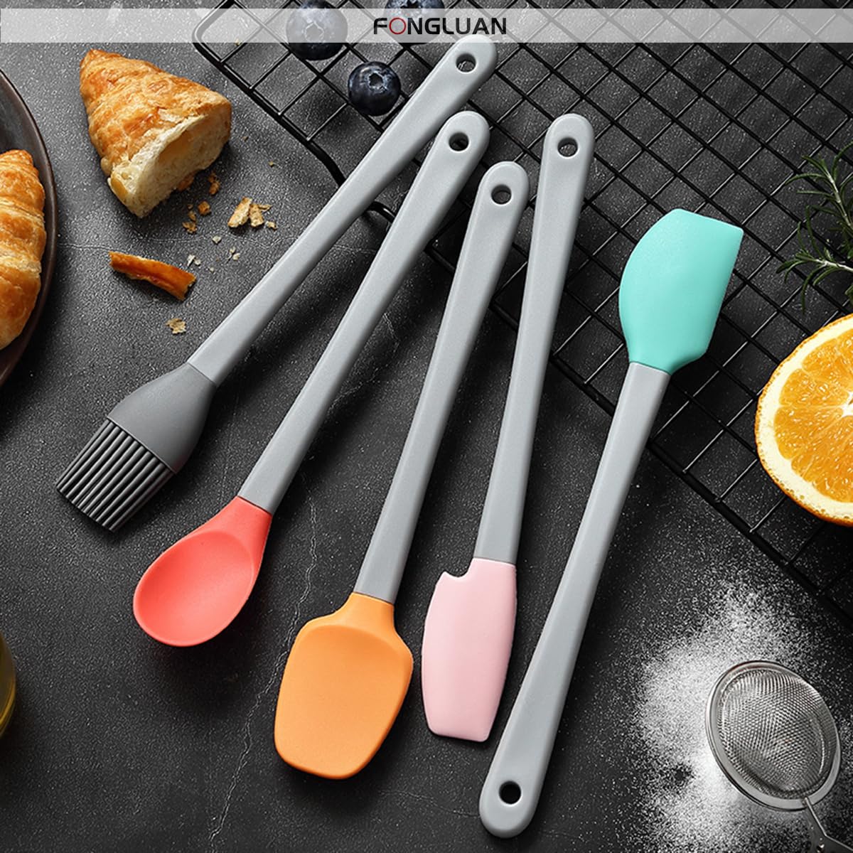 Fongluan Mini Silicone Spatula Set Of 5 - Heat Resistant & Nonstick Rubber Spatulas - Dishwasher Safe Kitchen Utensils For Cooki